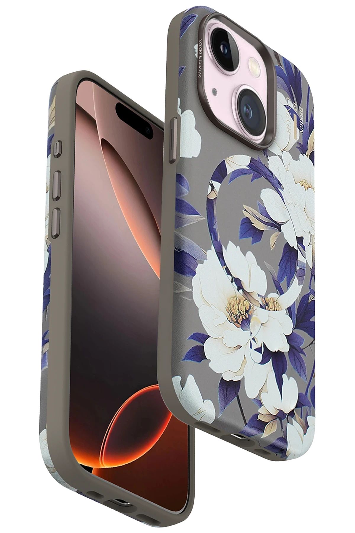 ONEGIF iPhone 15 Flower Series Magsafe Kapak - Gri FLKRY