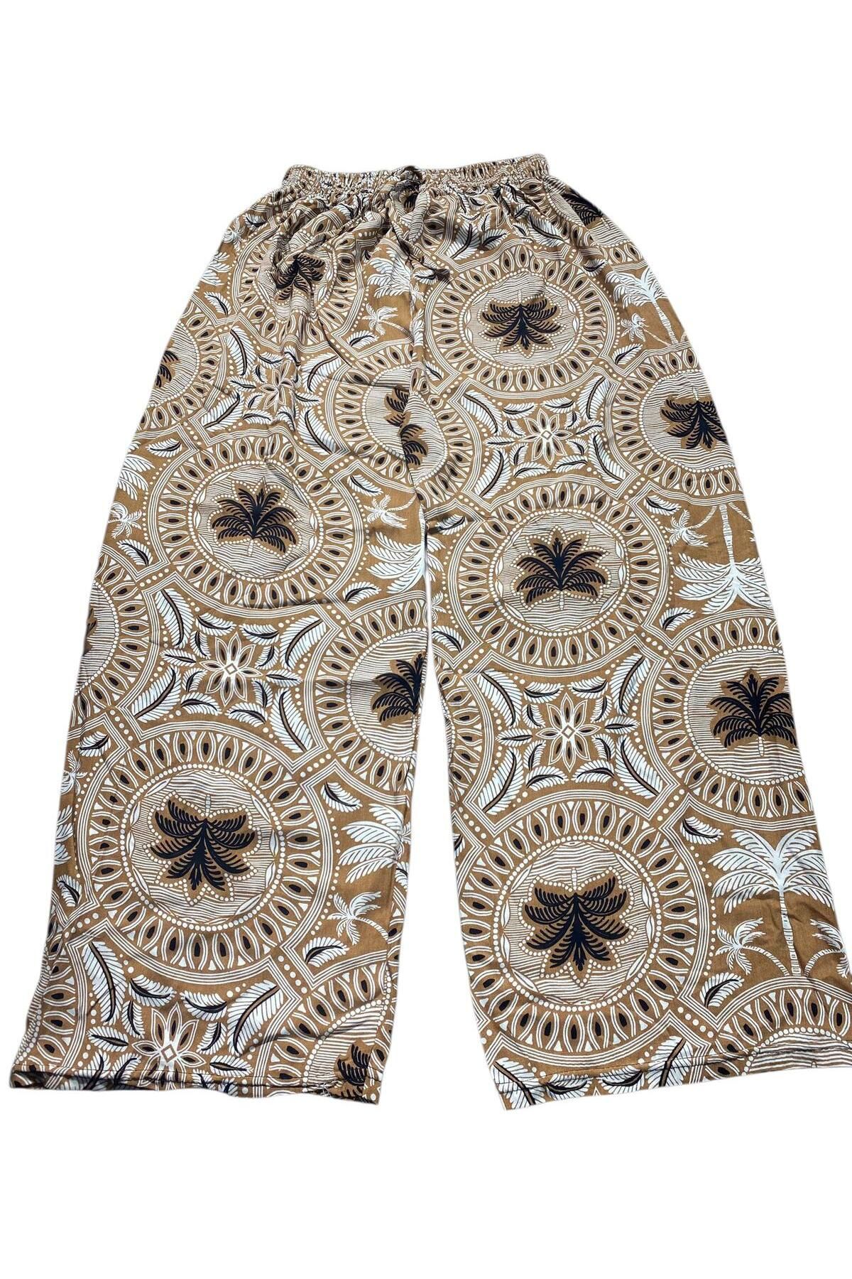 PARAF TEKSTİL Desenli Beli Lastikli Geniş Paça Pantolon