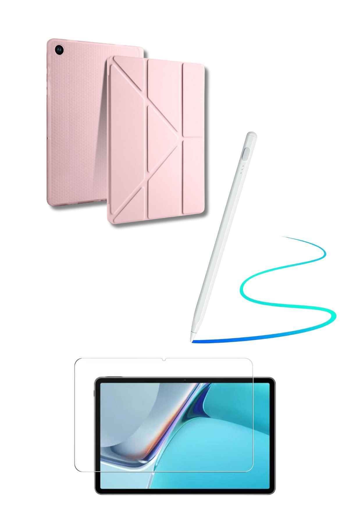 Fuchsia Galaxy A9 Plus Uyumlu 360 Tam Koruma Tablet Kılıfı Dokunmatik Tablet Kalemi Kırılmaz Ekran Koruyucu