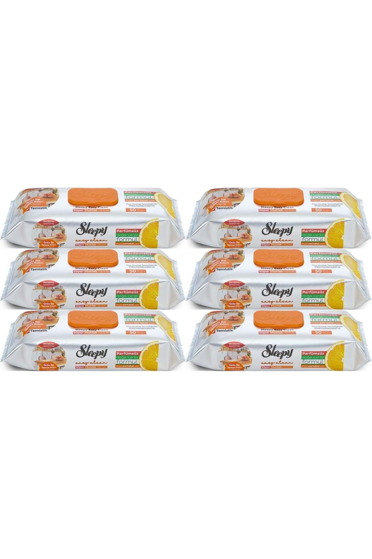 Sleepy Easy Clean Yüzey Temizlik Mutfak Havlusu -Mendili 50 Yaprak Portakal Yağlı (6Lı Set) 300Yprk