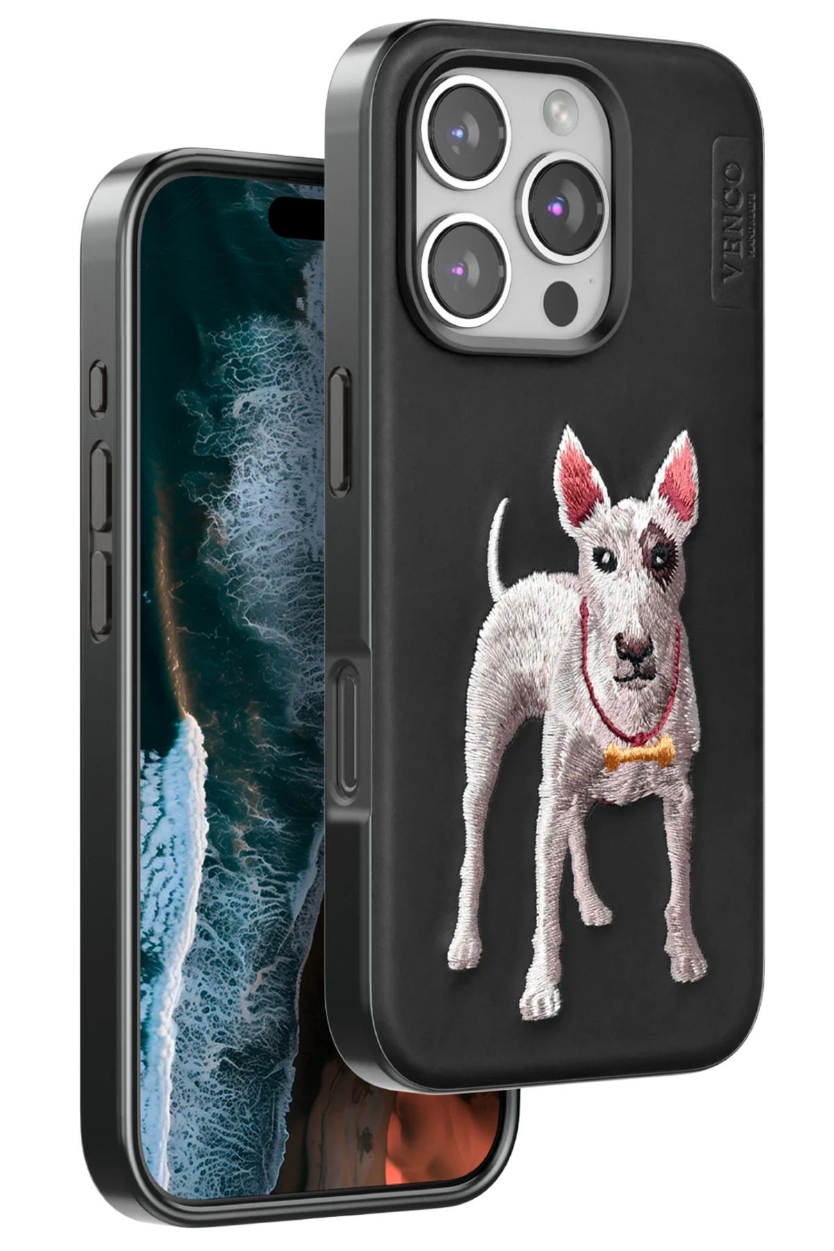 venco iPhone 16 Pro Perma Desenli Kapak - Siyah FLKRY