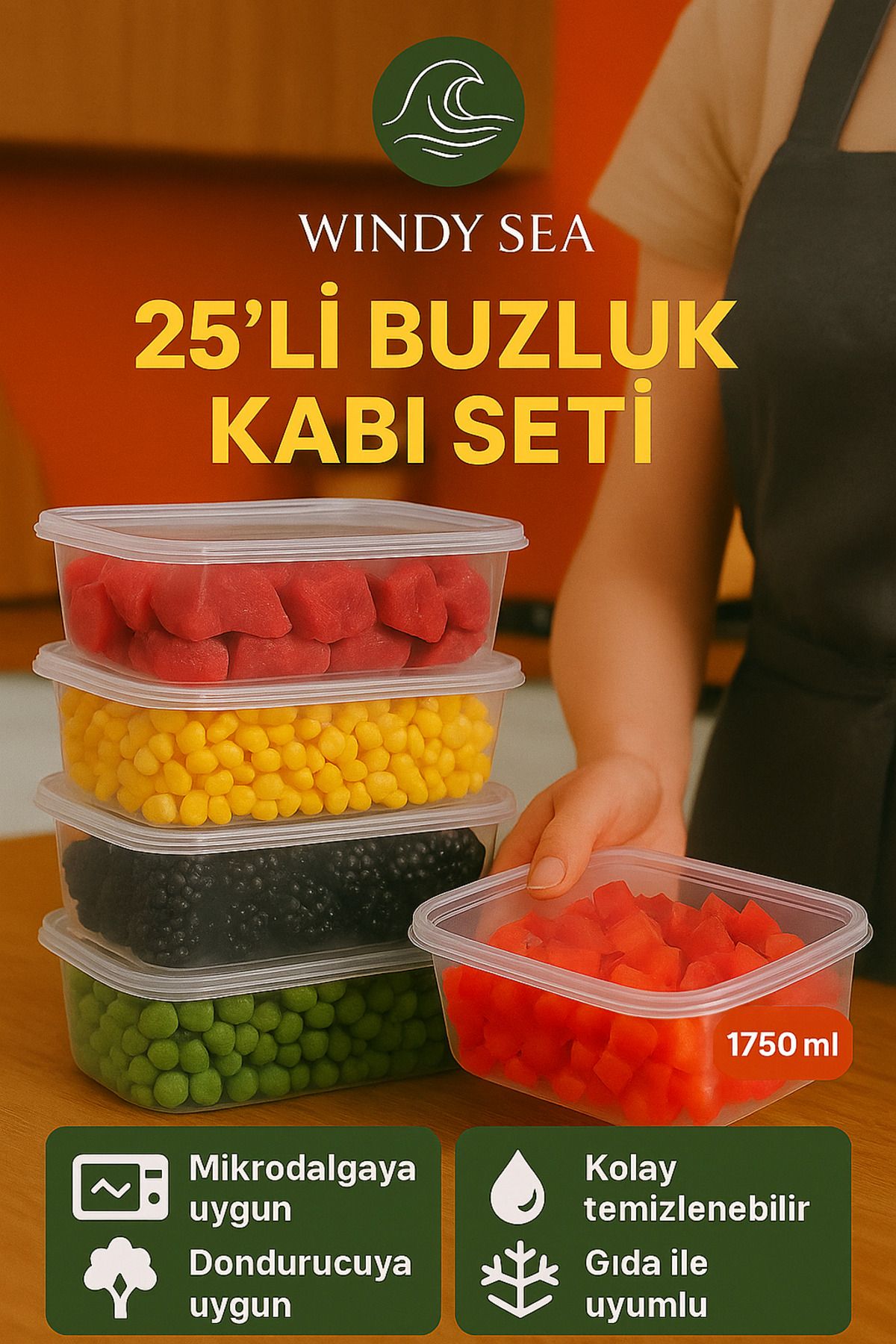 Windy Sea 1750 ml Buzluk Saklama Kabı | 25'li Set