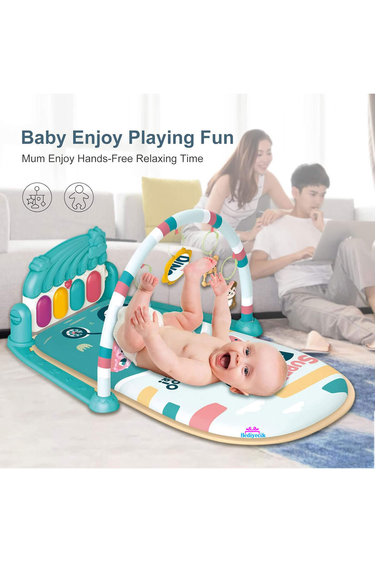 hediyecik Dinozor Figürlü Piyanolu Bebek Oyun Halısı Bebek Oyun Matı Işıklı Müzikli Jimnastik Merkezi 73 Cm fotoğrafı 3 (önizleme)