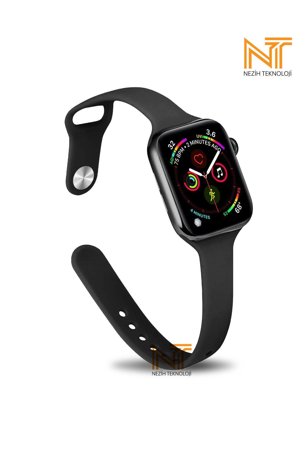 Nezih Case Apple Watch Seri 2/3/4/5/6/7/8/9/se 38mm/40mm/41mm Seri 10 42mm Uyumlu Klasik Silikon Kordon