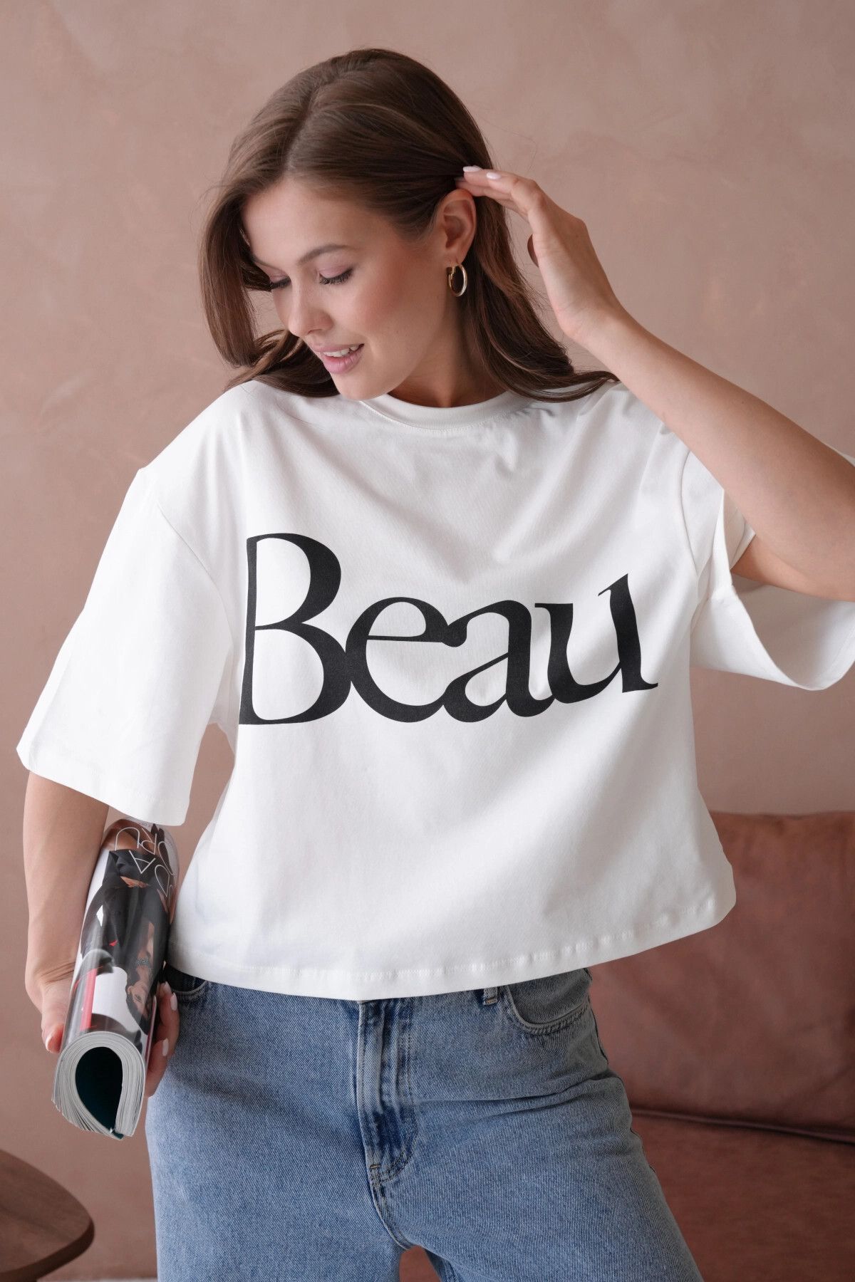 Park Karon Baskılı Crop Basic T-Shirt