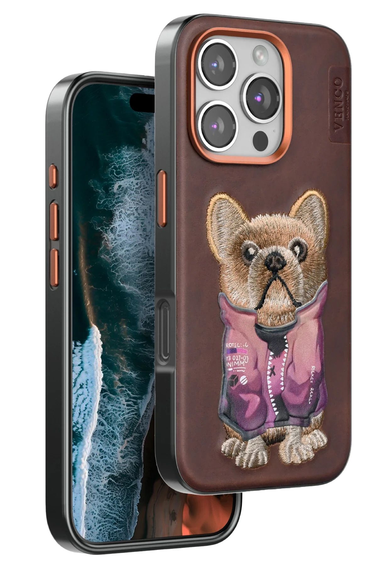 venco iPhone 16 Pro Cute Desenli Kapak - Koyu Kahve FERRG