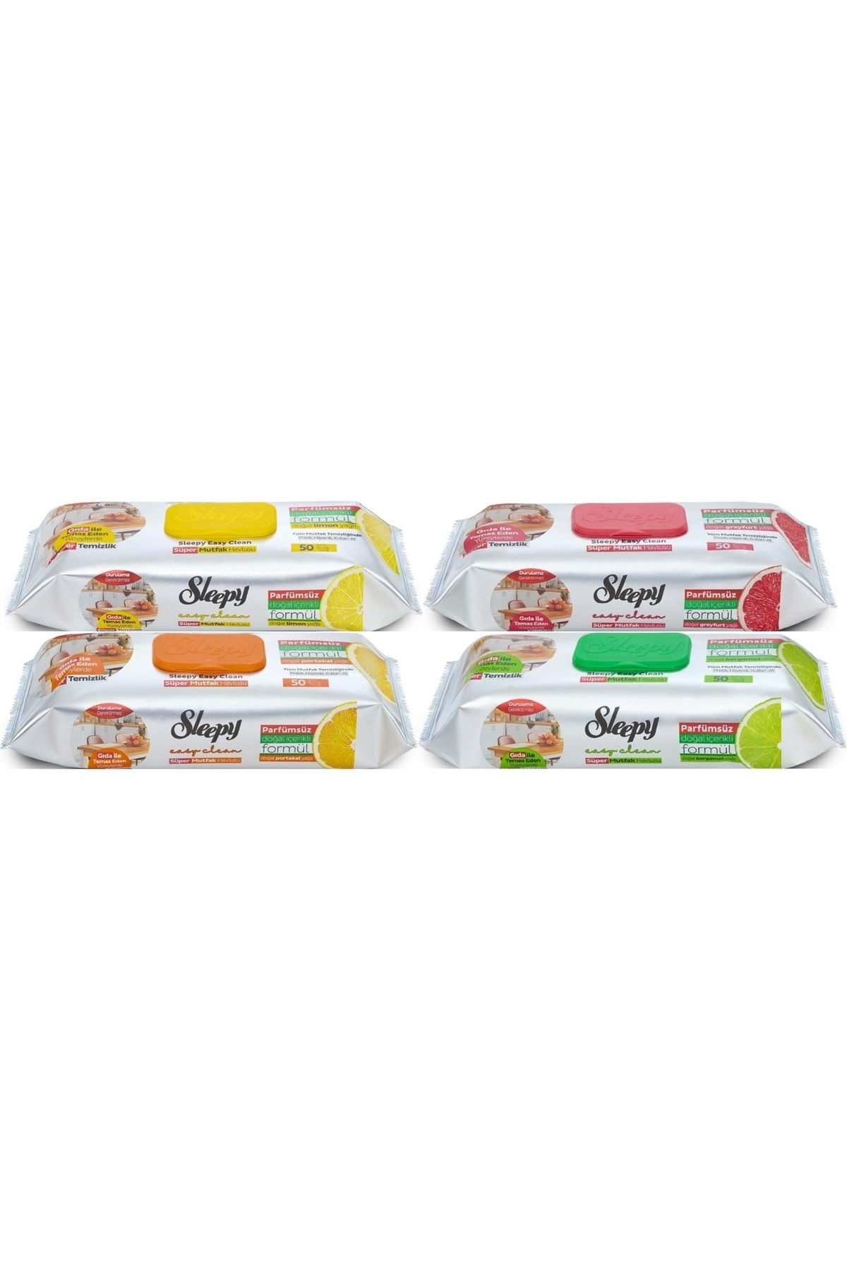 Sleepy Easy Clean Yüzey Temizlik Mutfak Havlusu - Mendili 50 Yaprak Karma (4 Lü Set)