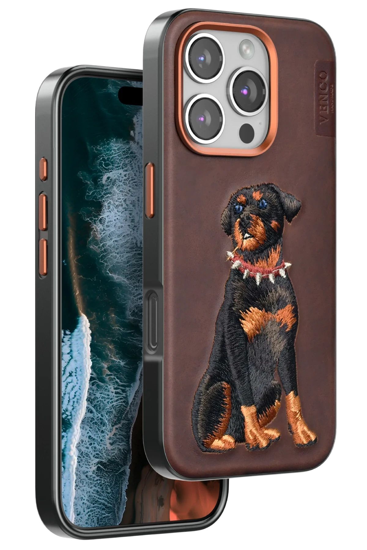 venco iPhone 16 Pro Perma Desenli Kapak - Koyu Kahve FERRG