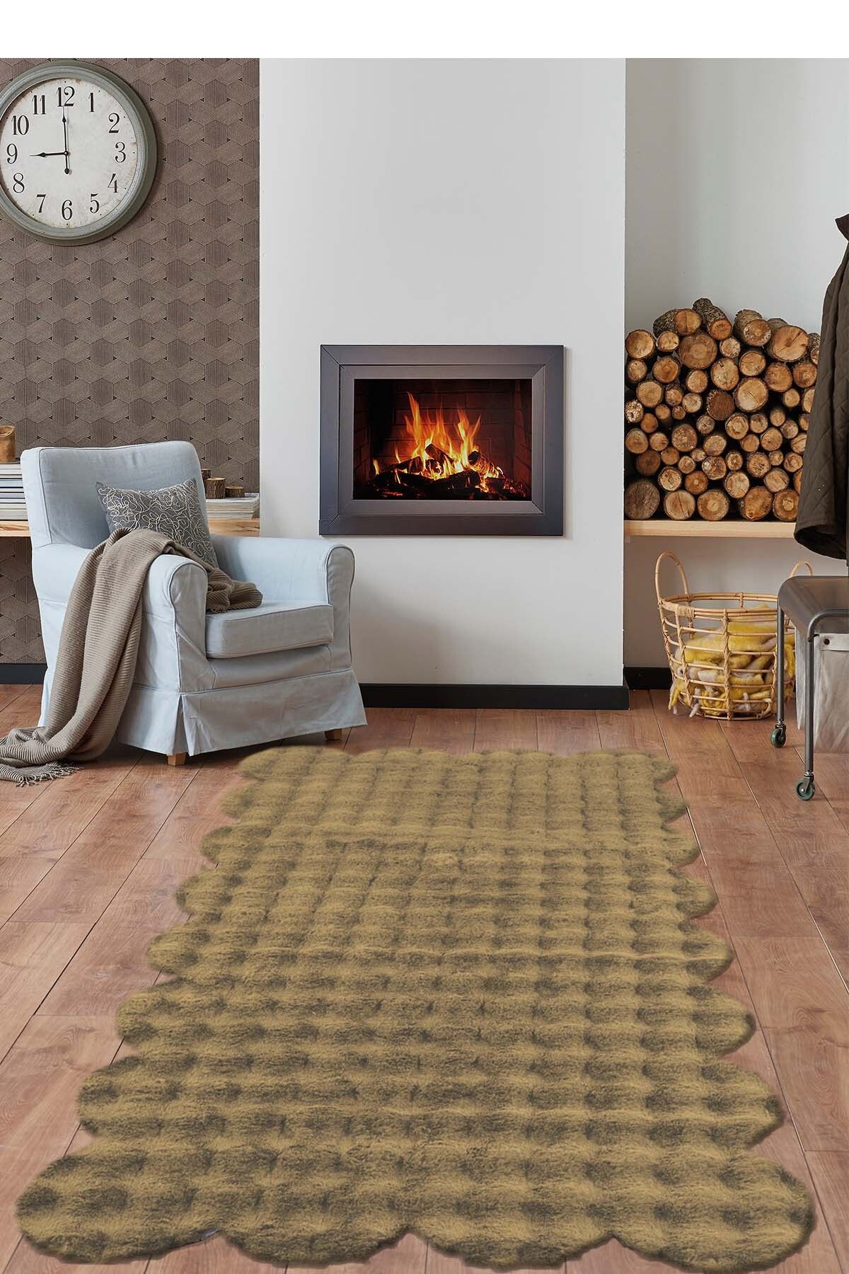Raschel Carpet Lazer Kesim Vizon Yumuşak Bubble Kaymaz Özel Taban Peluş Halı Yolluk