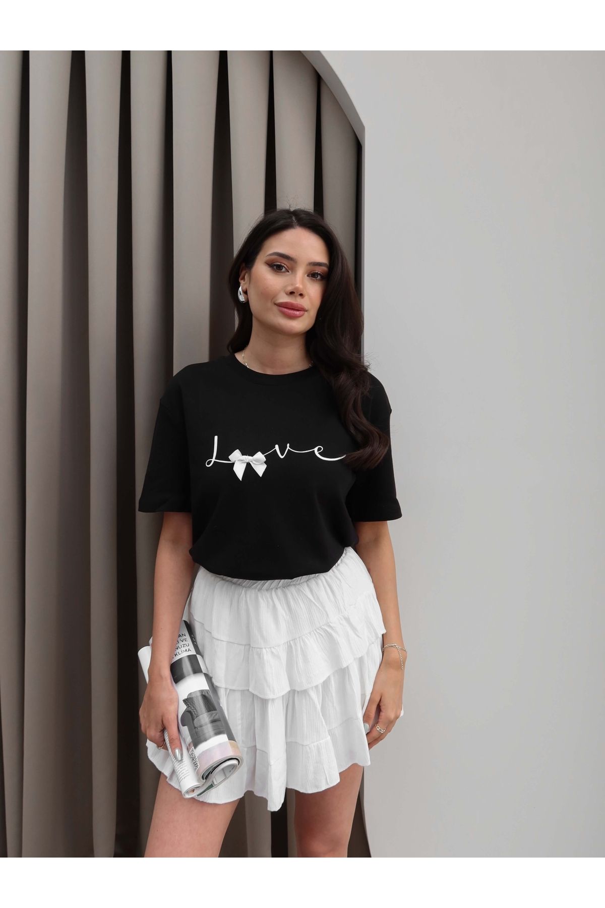 ESRAHELVACI Kurdeleli Love T-Shirt