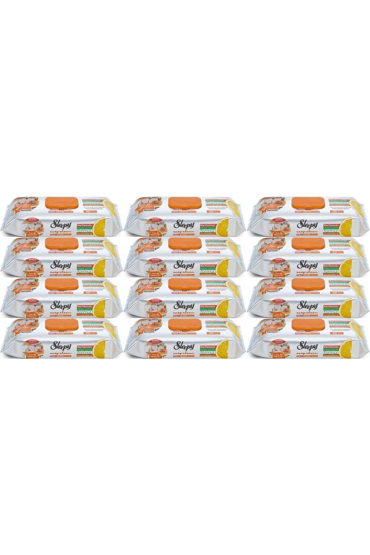 Sleepy Easy Clean Yüzey Temizlik Mutfak Havlusu-Mendili 50 Yaprak Portakal Yağlı (12Li Set) 600Yprk