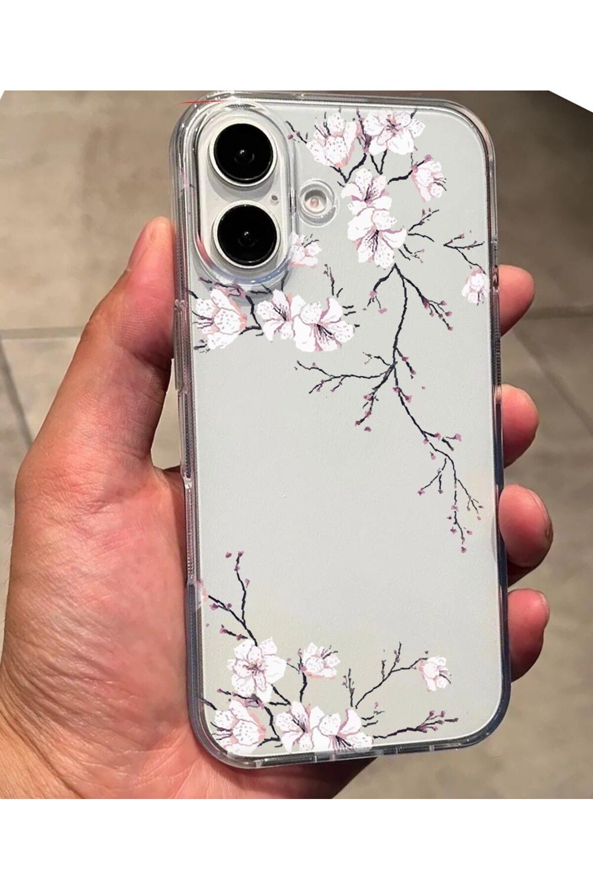 enfein Balporsuku IPhone 16 İle Uyumlu Desenli Şeffaf Kılıfı PRO01 Kapak Kirazçiçeği