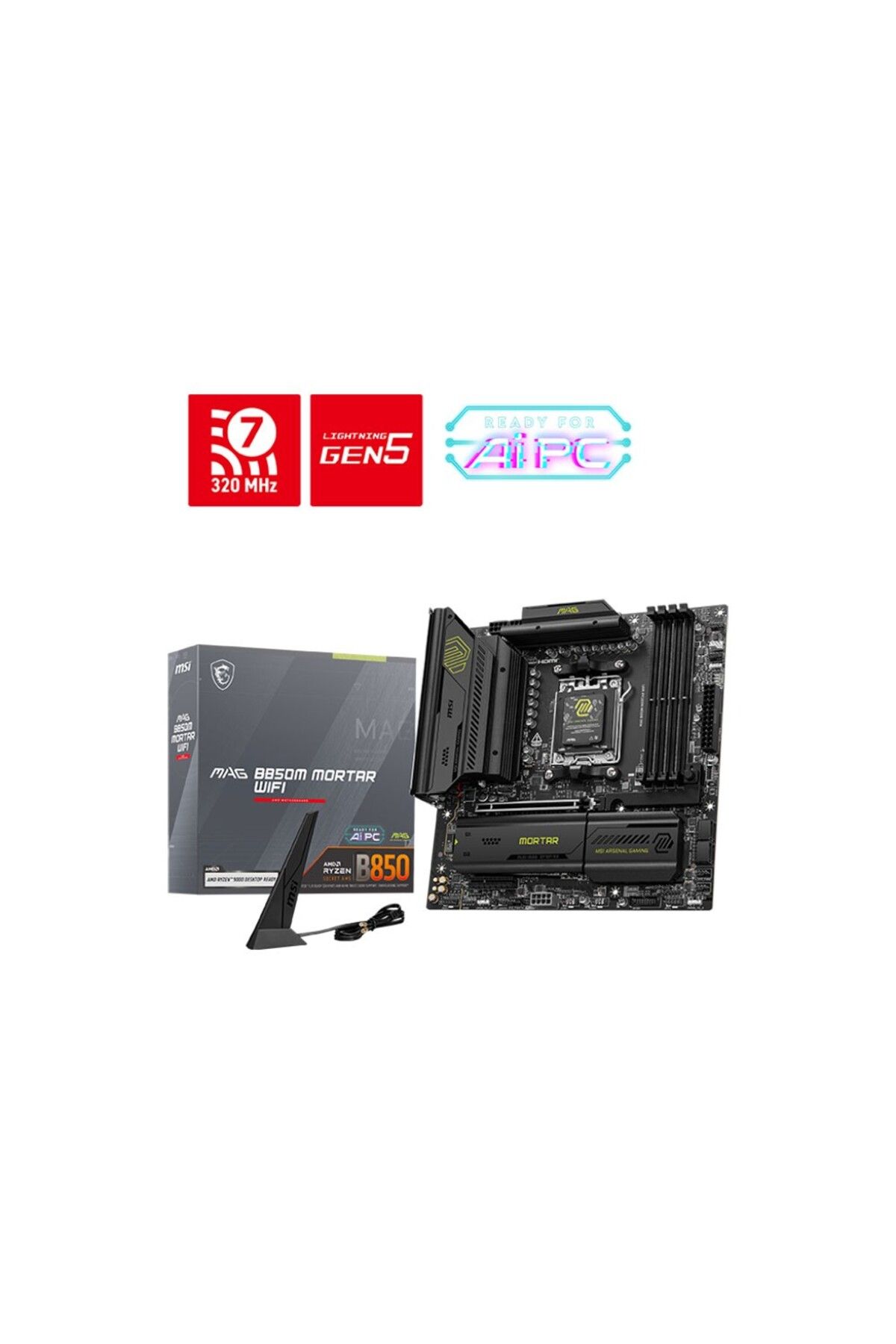 MSI Mag B850m Mortar Wıfı Amd Ryzen B850 Am5 Soket 8400mt/s Wi-fi 7 Matx Anakart