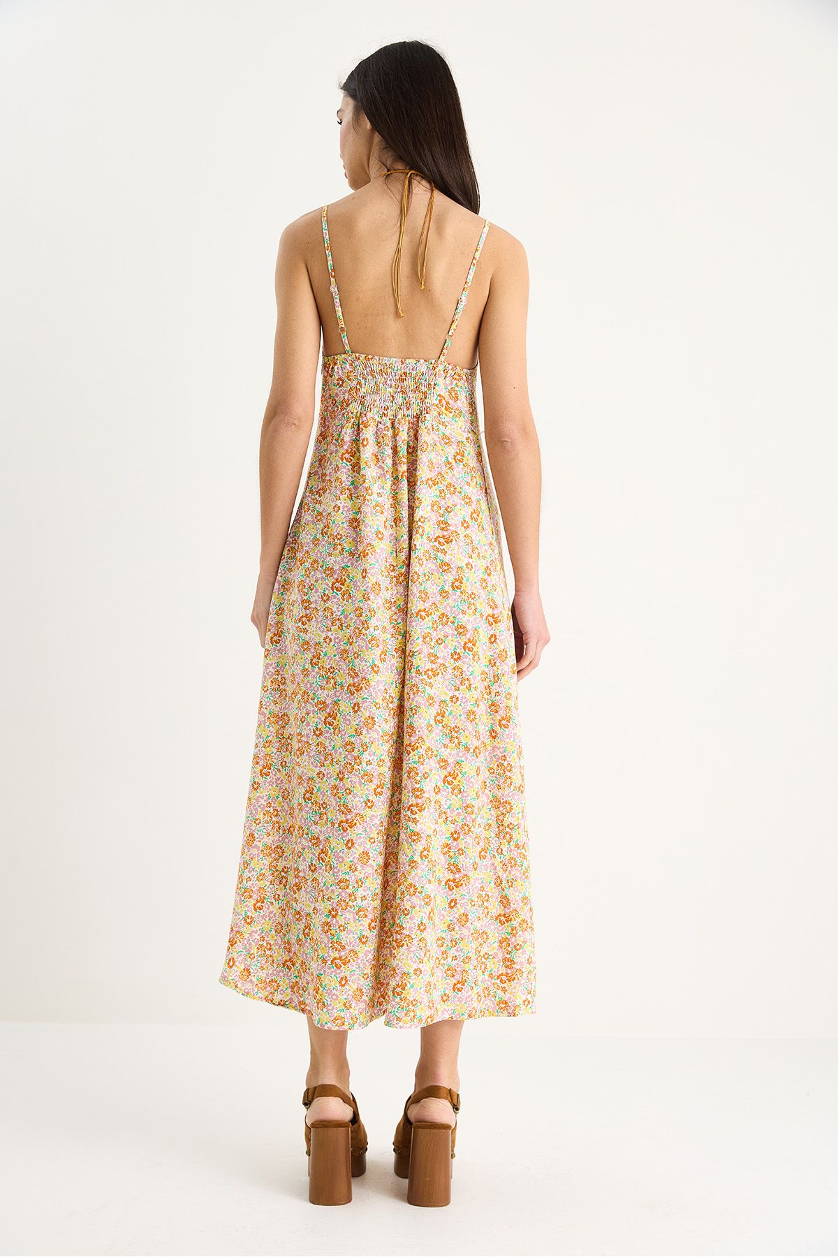 Bianco Lucci-Women's Floral Patterned Thin Strap Gipe Detailed Slit Viscose Dress 4071 60283391 6