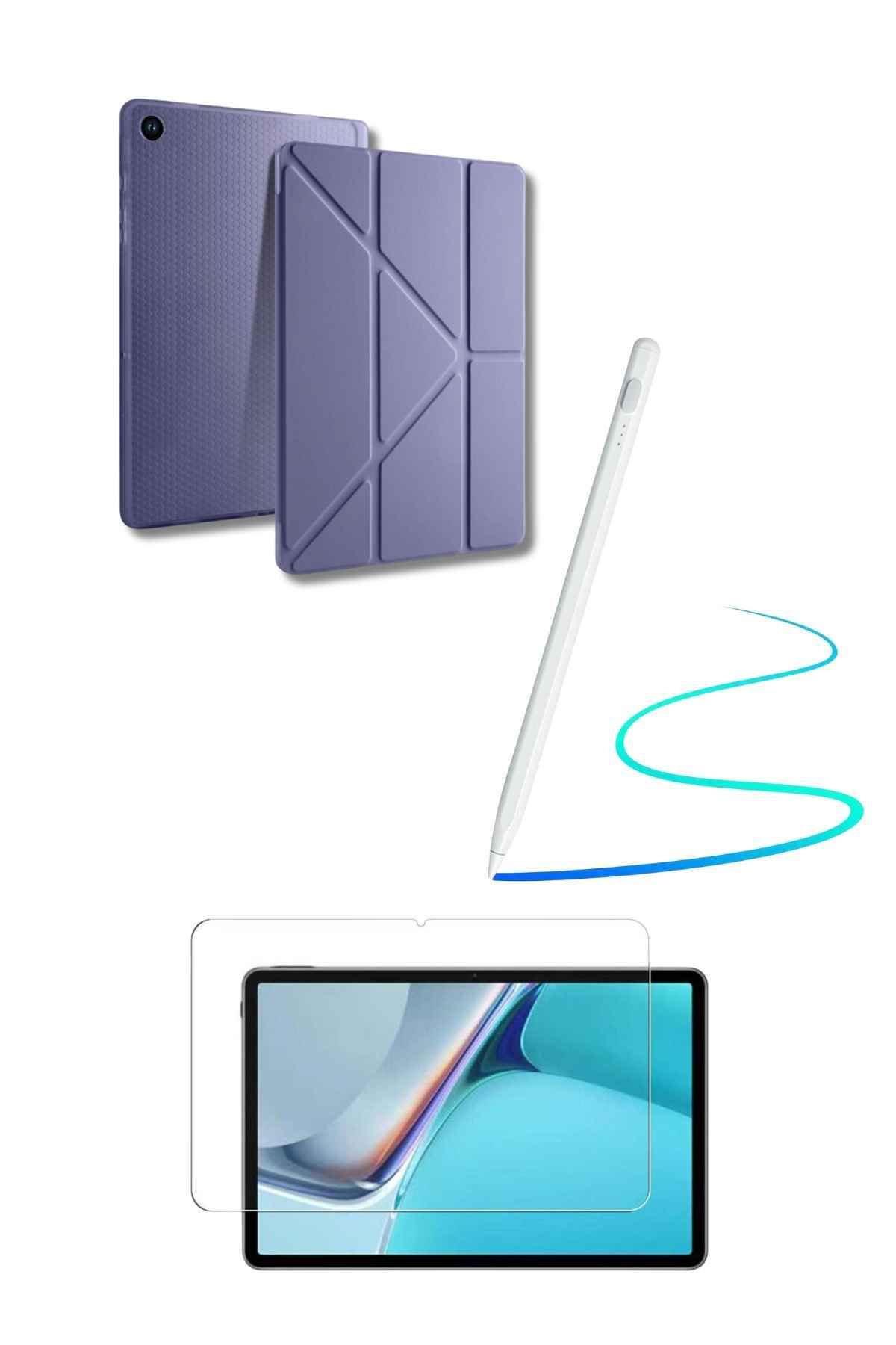 Fuchsia Galaxy A9 Plus Uyumlu 360 Tam Koruma Tablet Kılıfı Dokunmatik Tablet Kalemi Kırılmaz Ekran Koruyucu