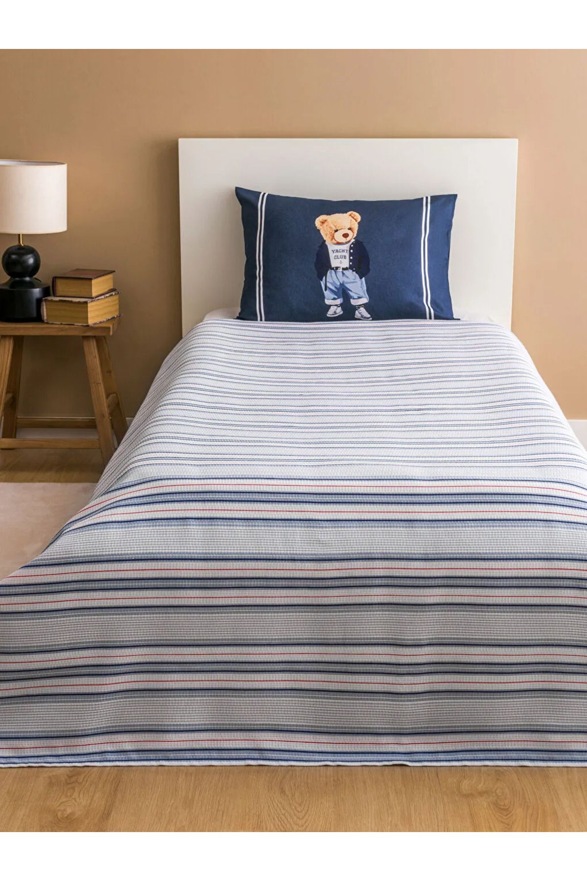 LC Waikiki LCW HOME Lacivert Ayı Teddy Baskılı Tek Kişilik Pike Seti