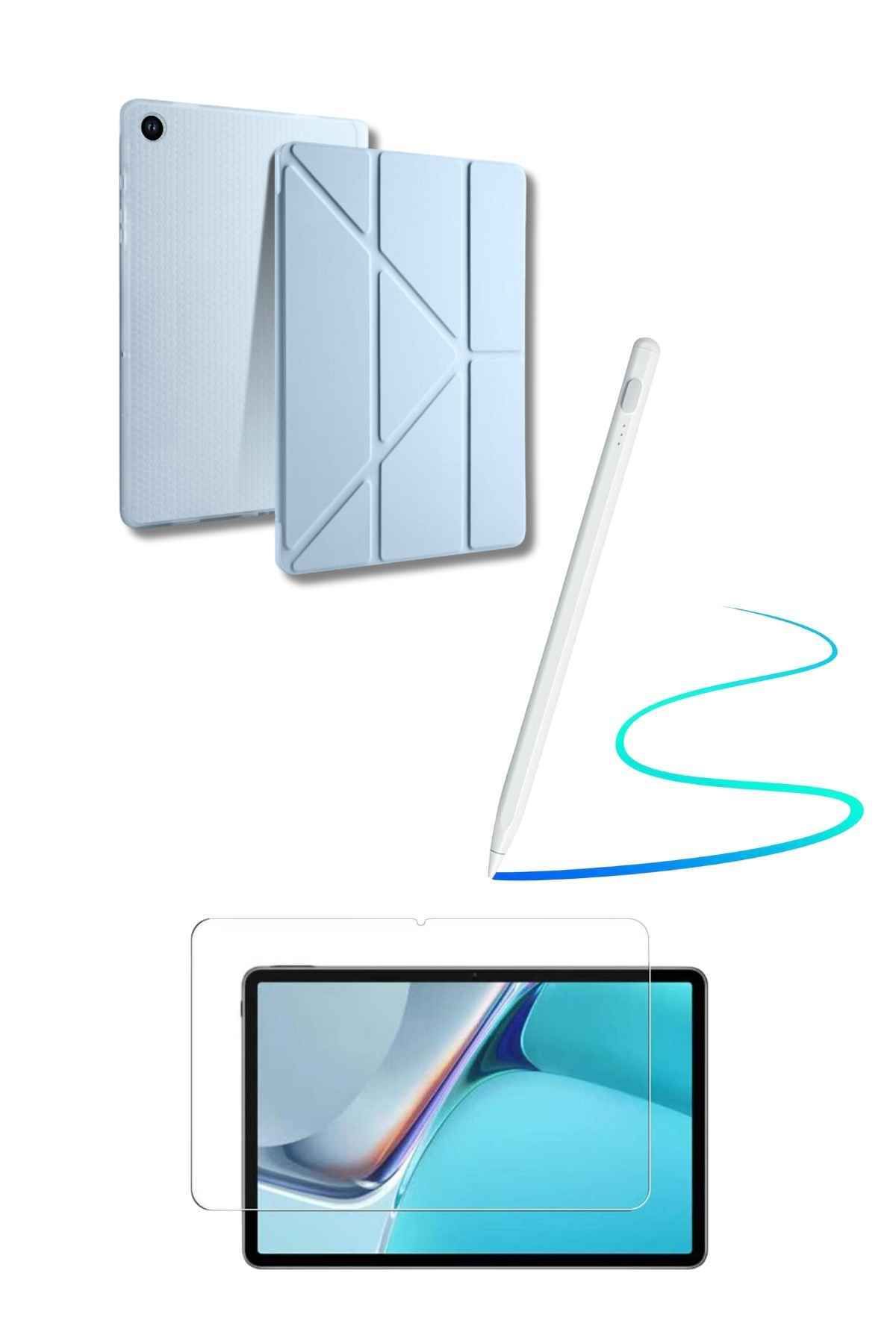 Fuchsia Galaxy A9 Plus Uyumlu 360 Tam Koruma Tablet Kılıfı Dokunmatik Tablet Kalemi Kırılmaz Ekran Koruyucu