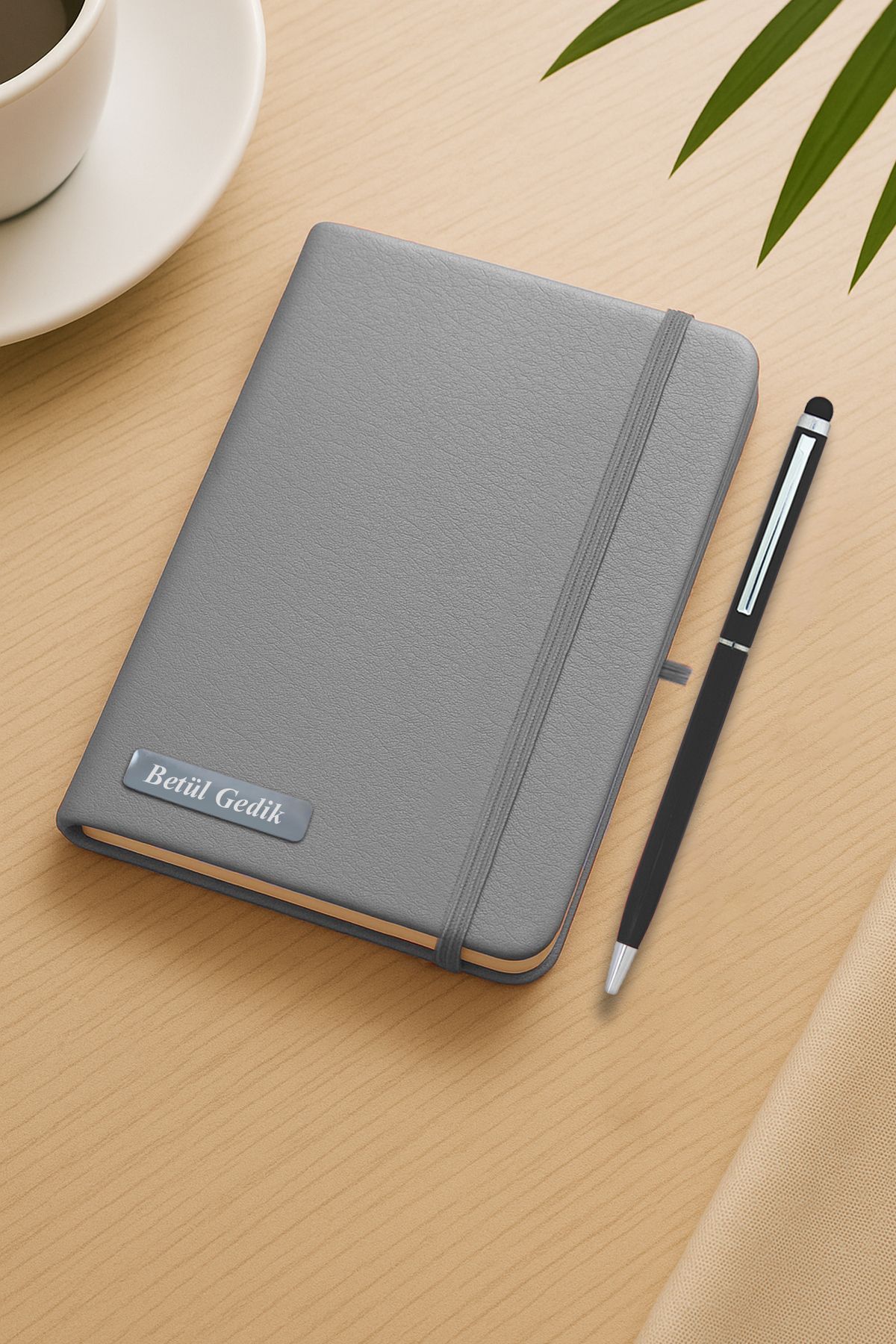 inkglo Kişiye Özel Gri Mini Defter Siyah Touchpenli Kalem Seti Hediye Not Defteri