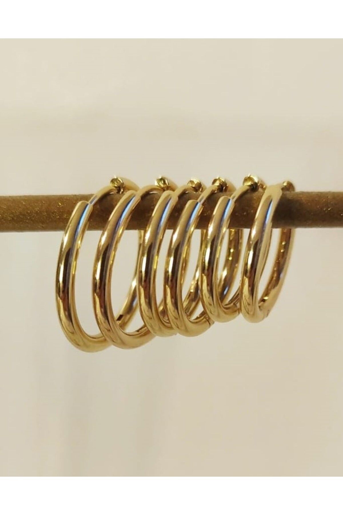 MoS JEWELLERY Gold Renk 6'lı Halka Küpe - Paslanmaz Çelik
