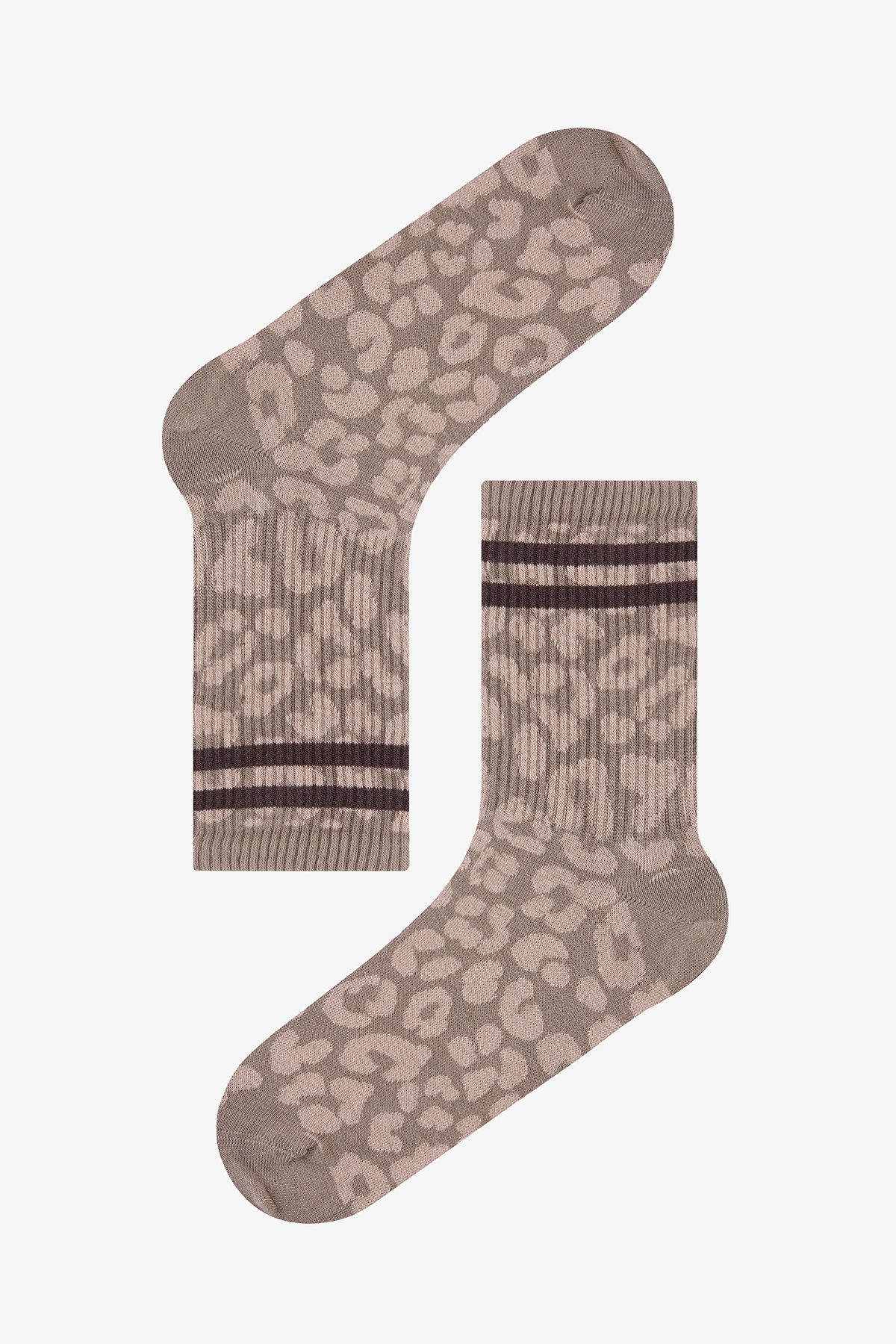 Penti-Leopard Shiny Stripe Beige 2-Piece Socks 3