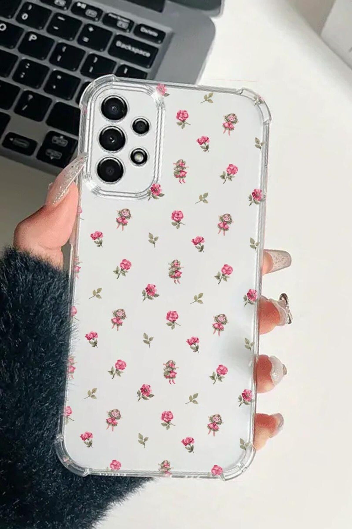 enfein Balporsuku Galaxy A13 İle Uyumlu Desenli Şeffaf Kılıfı PRO01 Kapak Gülss