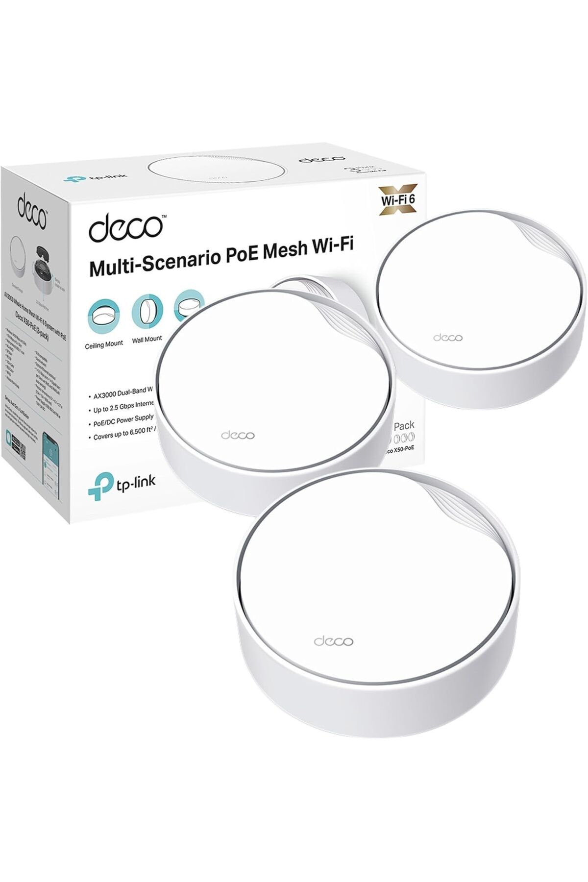 TP-LINK-Deco X50-PoE AX3000 Whole Home Mesh Wi-Fi 6 System with PoE, Dual-Band, AI-Driven Mesh 1