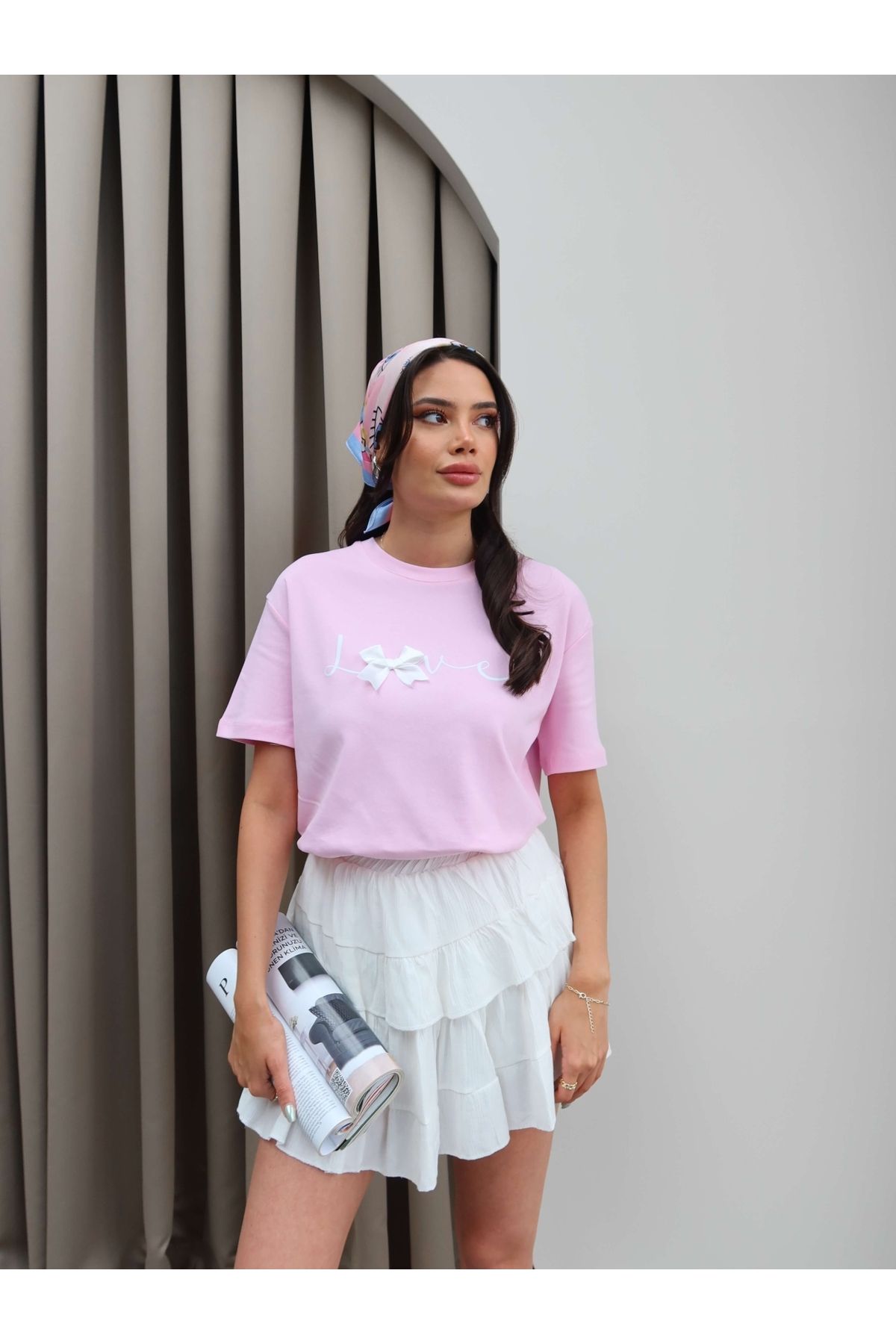 ESRAHELVACI Kurdeleli Love T-Shirt