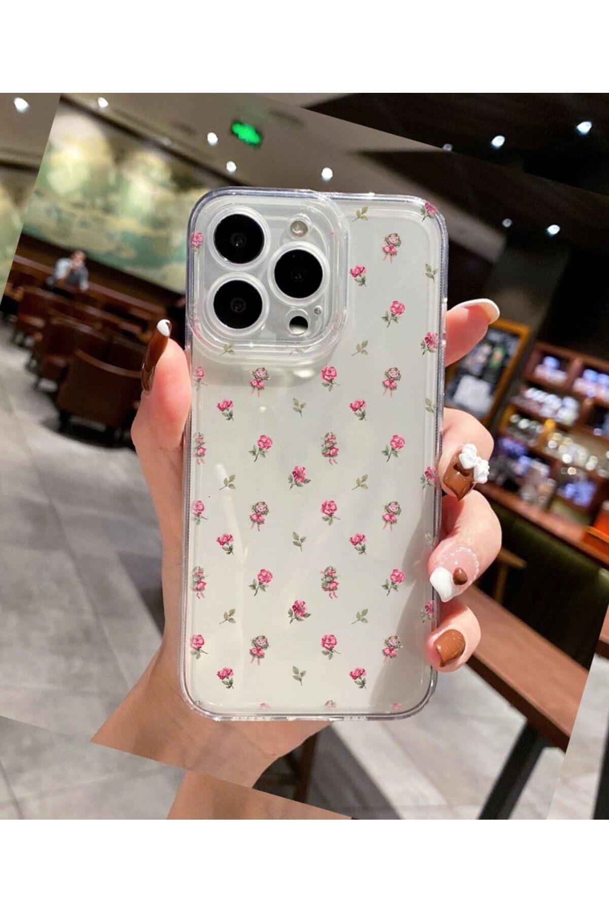 enfein Balporsuku IPhone 16 Pro İle Uyumlu Desenli Şeffaf Kılıfı PRO01 Kapak Gülss