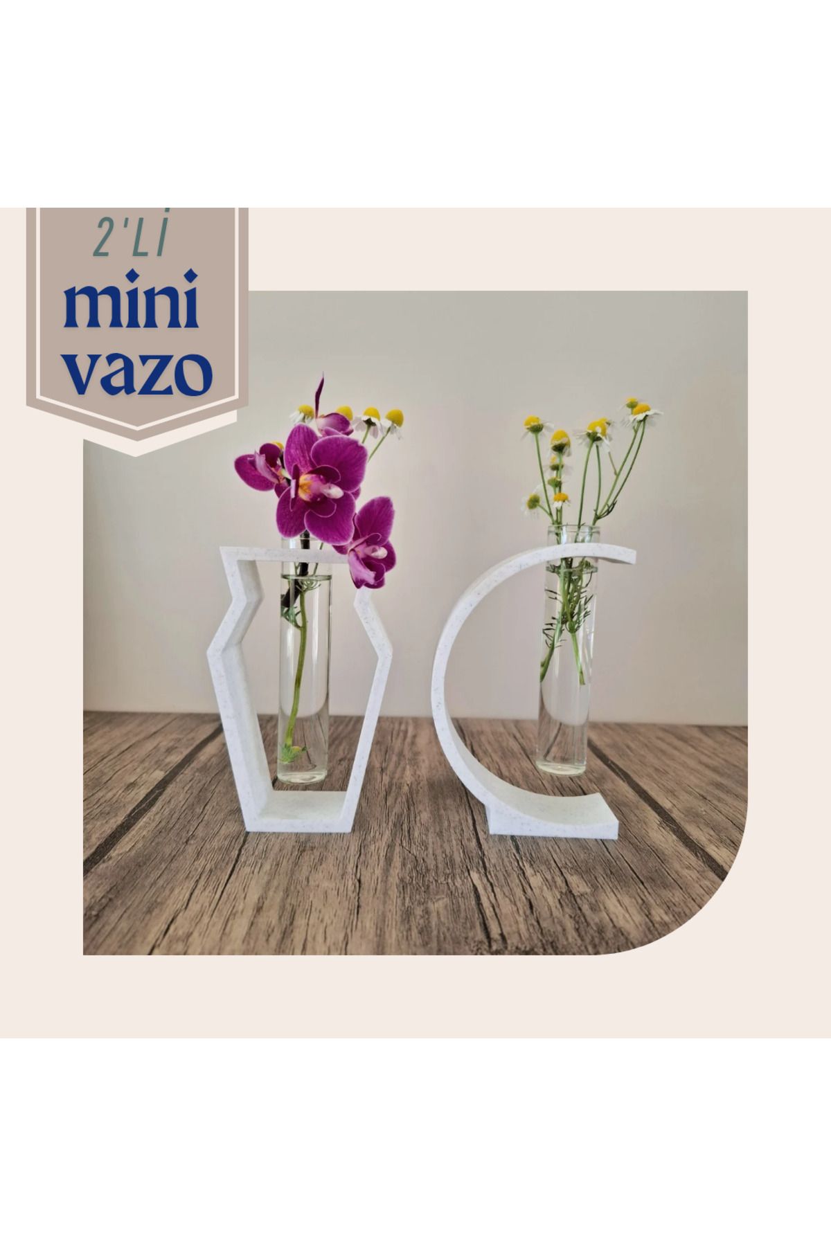 Home 2'li Cam Tüplü Mini Dekoratif Vazo Seti