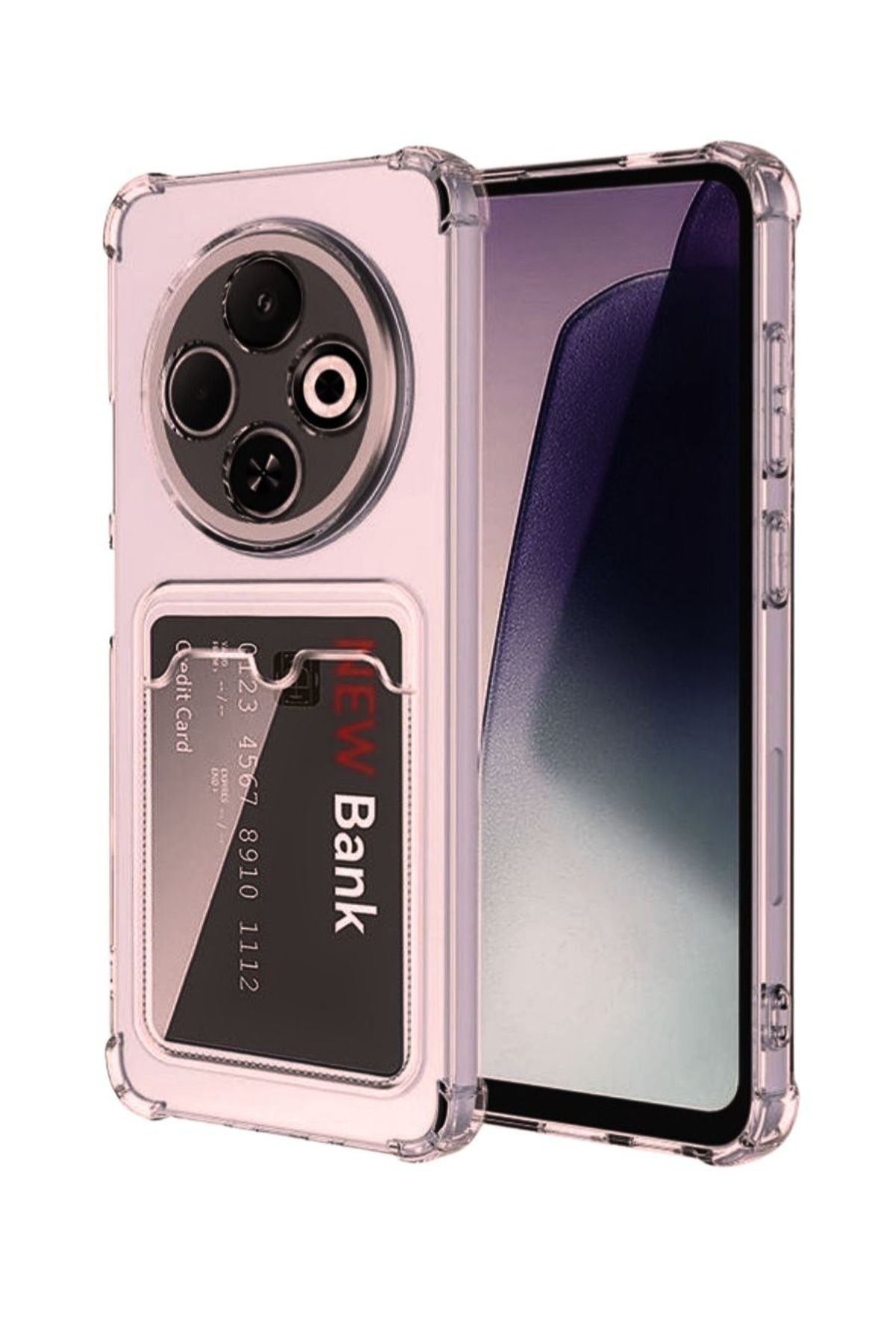 HANPORIUM Tecno Spark 30C Kılıf Darbe Emici Köşe Korumalı Kartlıklı Cüzdanlı Silikon Kapak - Füme