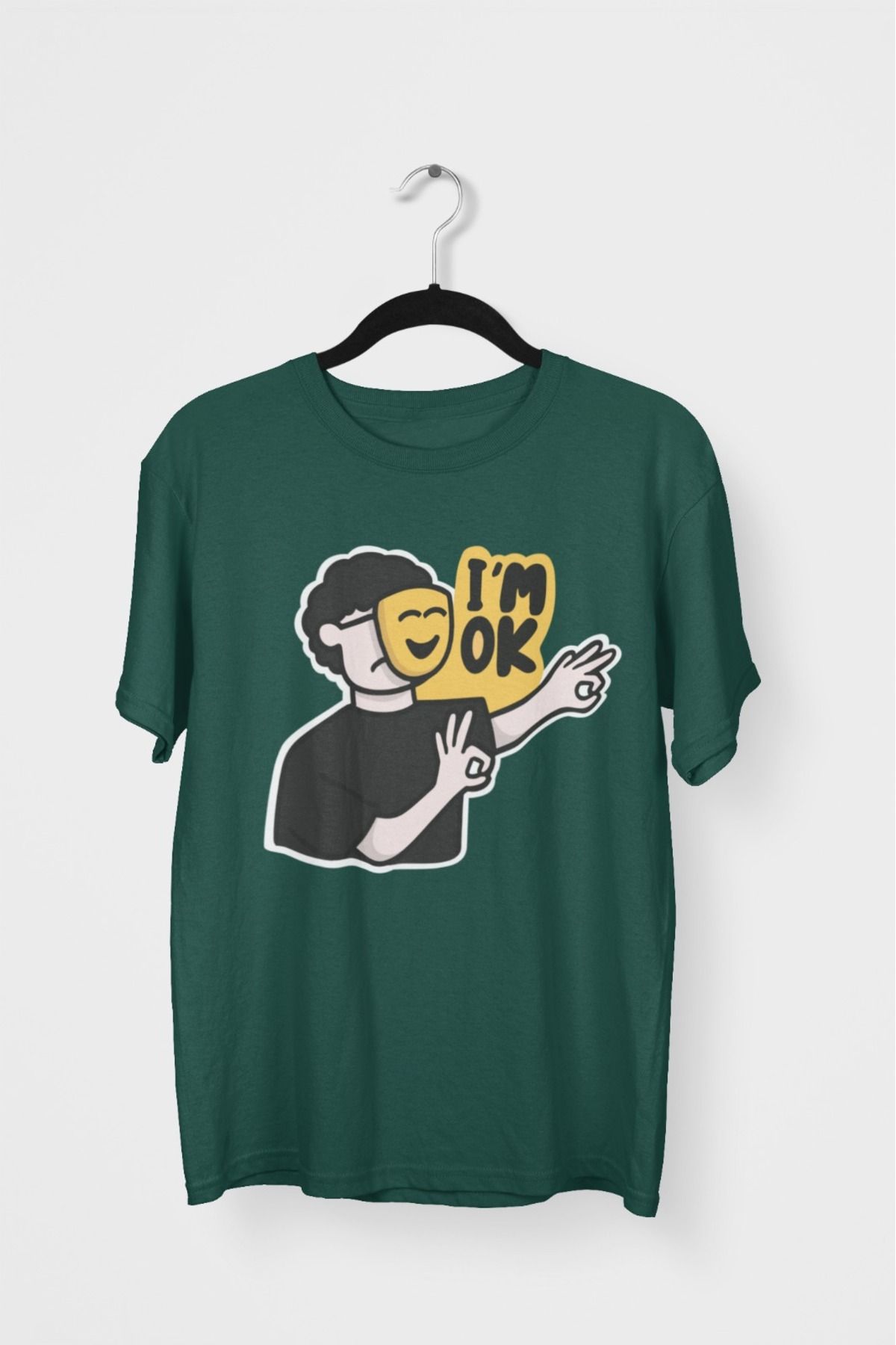 Butik ERKEK/KADIN -I AM OK - TRANSFER BASKILI YUVARLAK YAKA KISA KOL TİŞÖRT