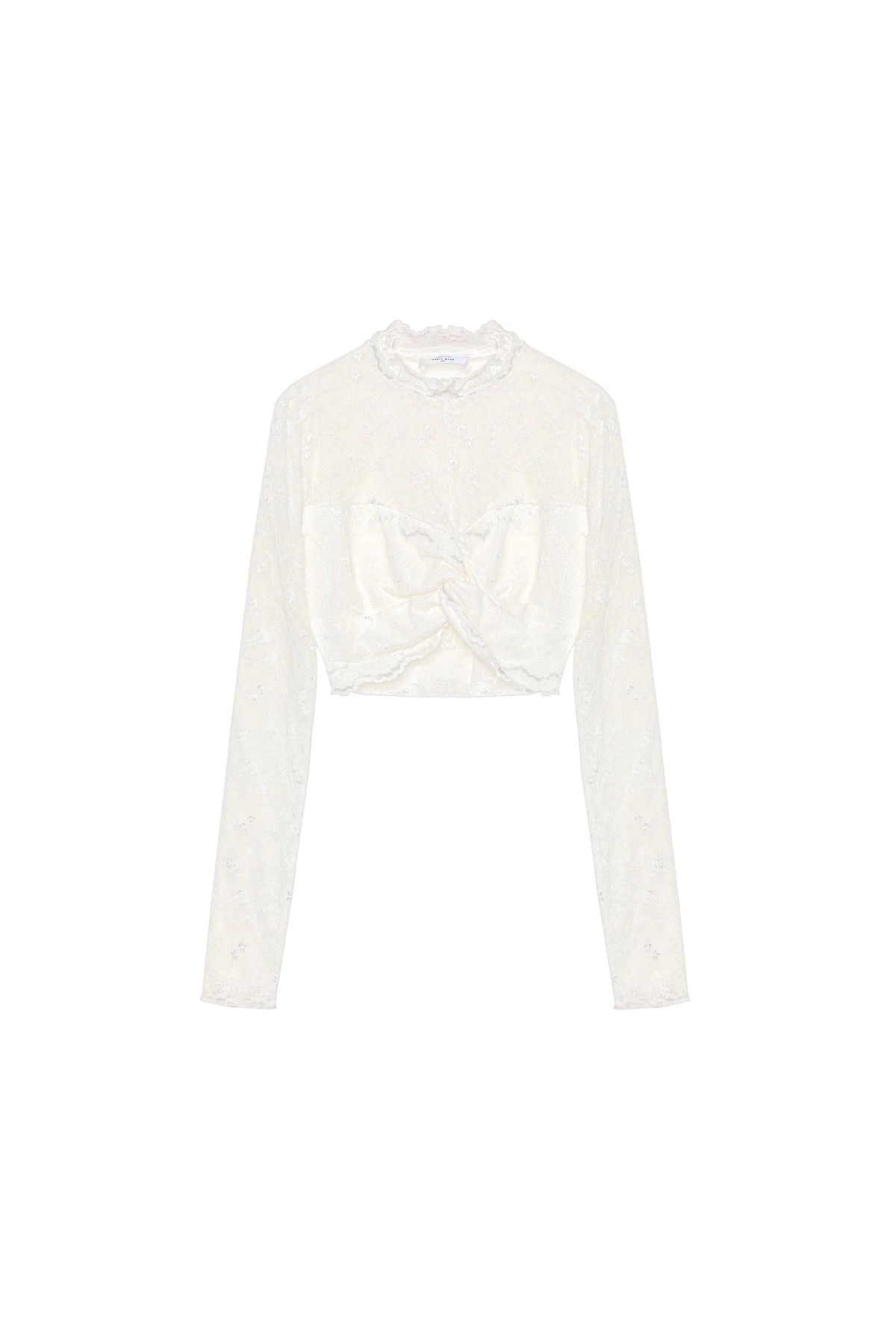 OllaCollection Dantel Crop Bluz Ekru