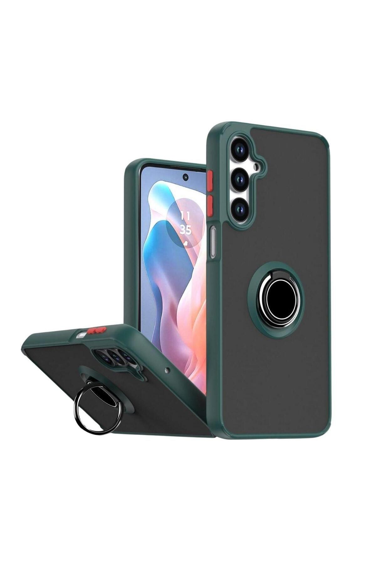 HANPORIUM Samsung Galaxy A05S Uyumlu Kılıf Yüzüklü Standlı Extra Darbe Koruma Sert Silikon Kapak - Yeşil