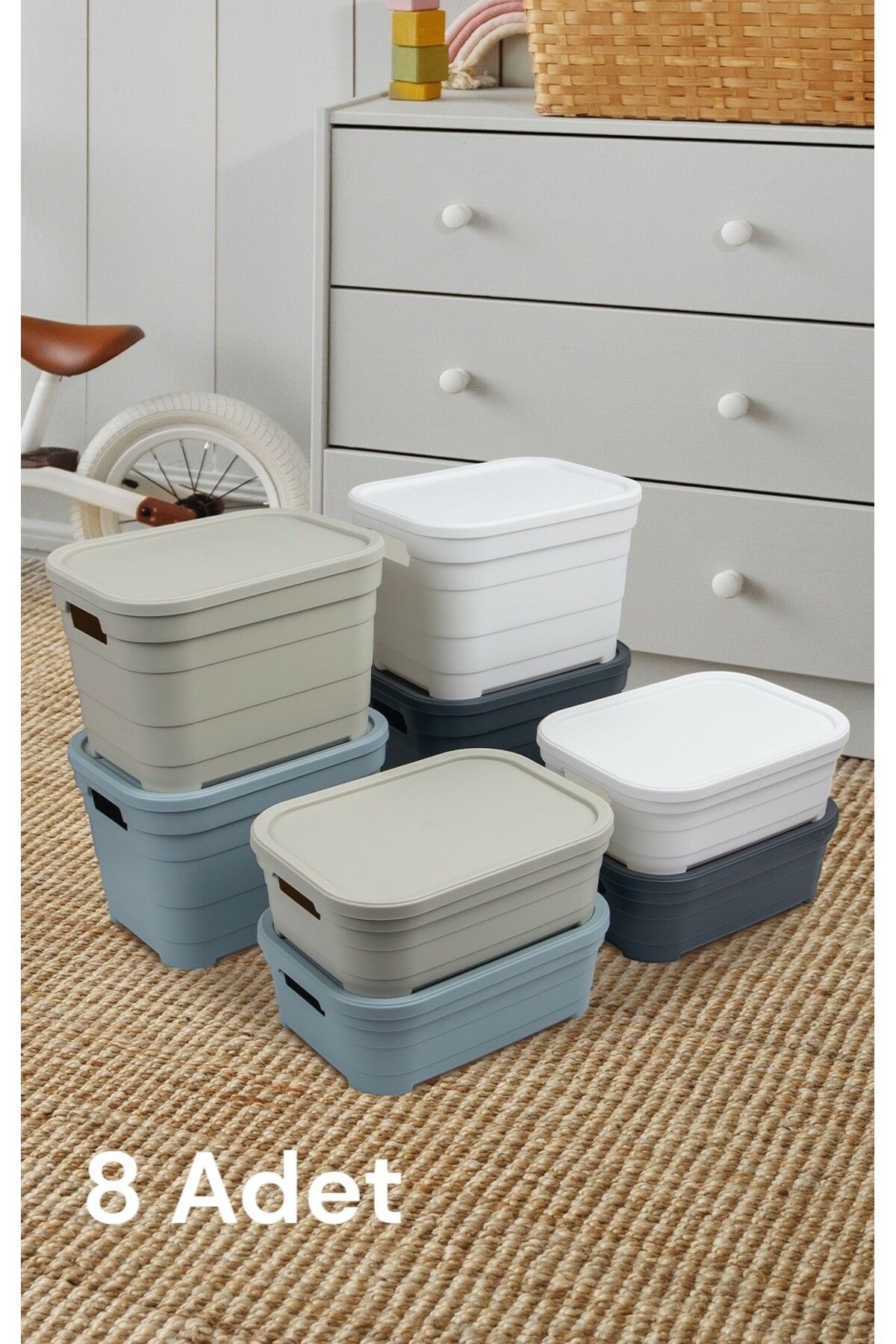 Nesto Home 8'li Set Çok Amaçlı Renkli Kutu Kapaklı Ofis Organizeri 4x2,8-4x5 litre