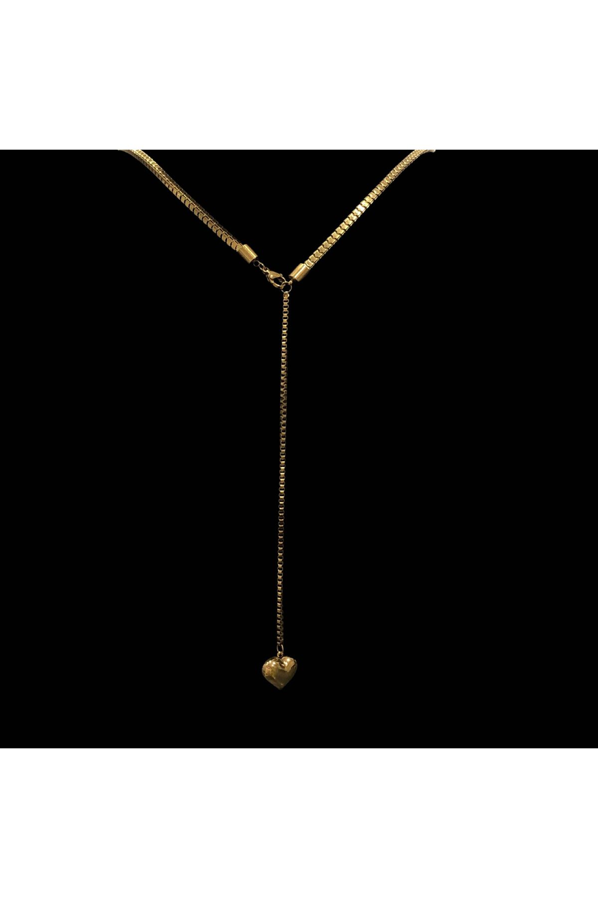 Bijutek Paslanmaz Çelik Gold Taşlı İncili İşlemeli - Desenli Kadın Kolye