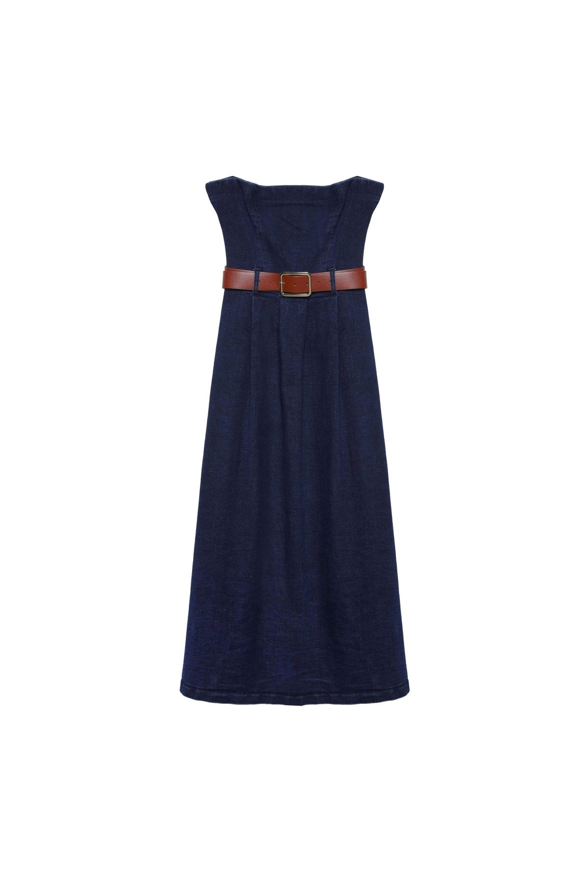 OllaCollection Straplez Denim Pileli Elbise Mavi