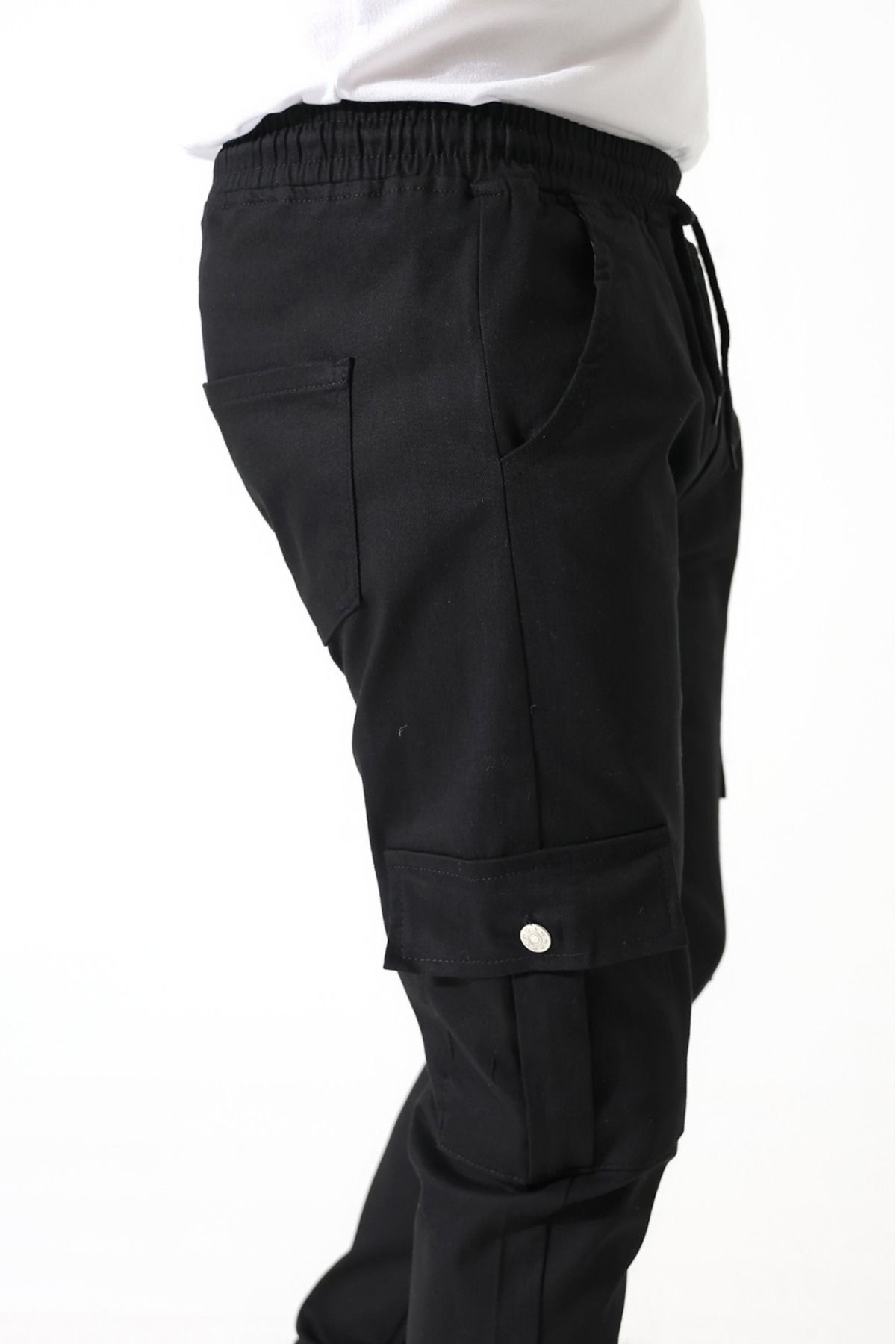 MODA SİYAH KARGO CEP GABARDİN KUMAŞ PANTOLON