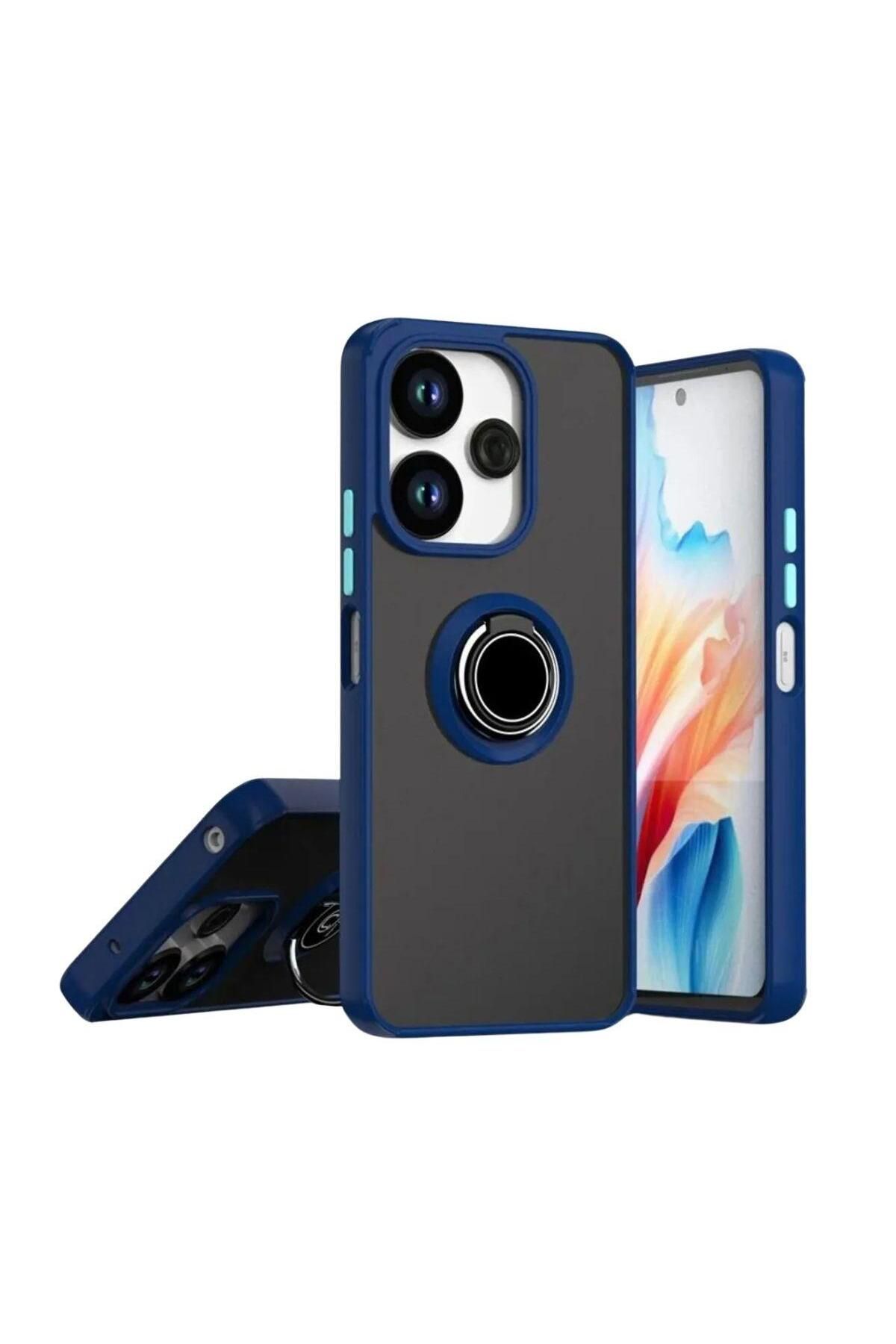 HANPORIUM Redmi Note 14 4G Uyumlu Kılıf Yüzüklü Standlı Extra Darbe Koruma Sert Silikon Kapak - Lacivert