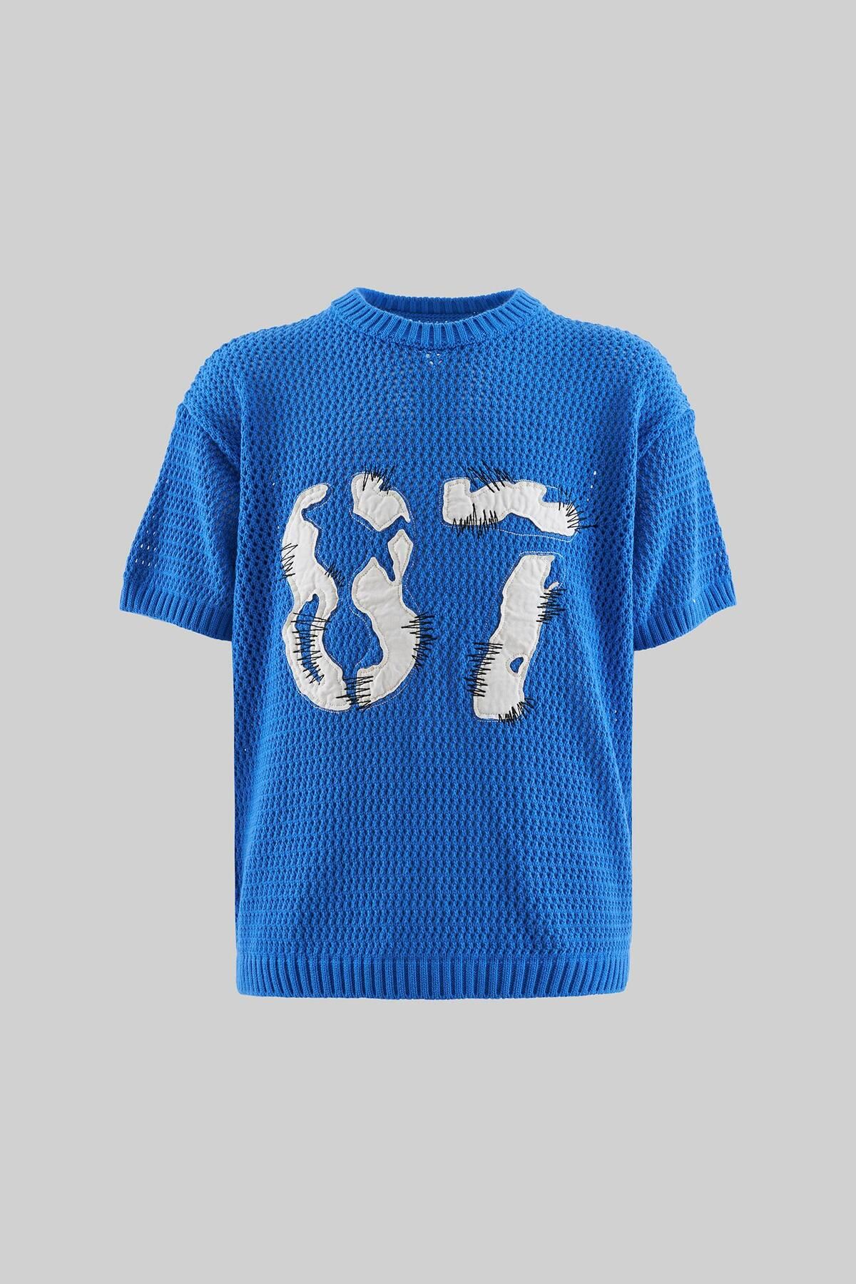 Machinist Mchnst Knıt 87 Applıque Detaıled Tee Saks Blue