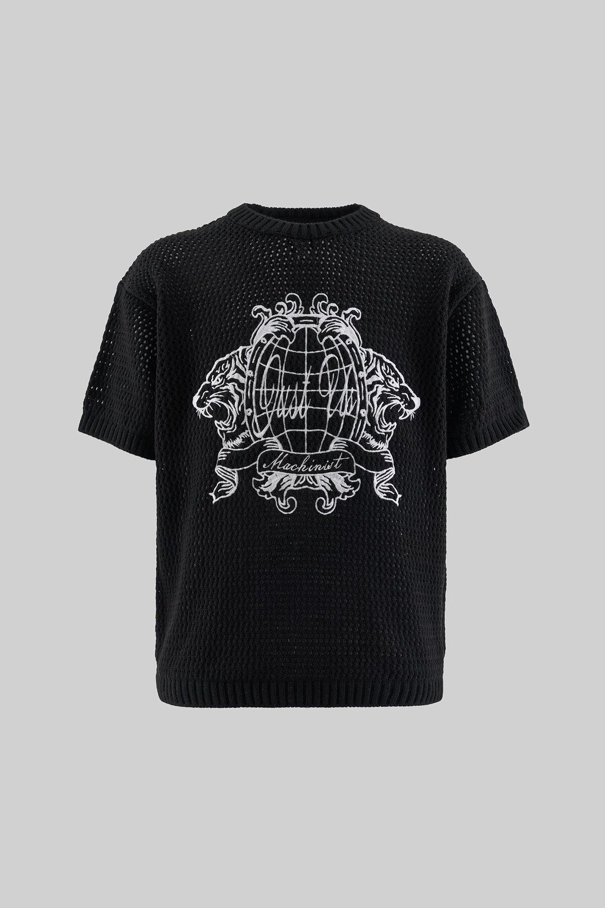 Machinist Mchnst Knıt Tıger Detaıled Tee Black