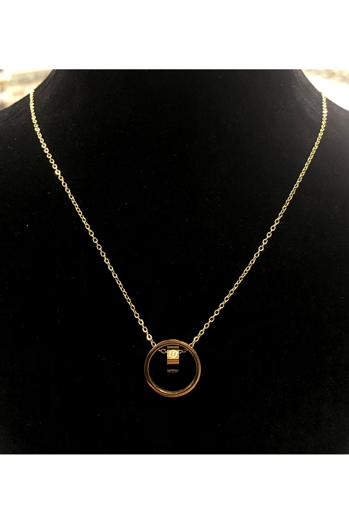 Bijutek Paslanmaz Çelik Gold Taşlı İncili İşlemeli - Desenli Kadın Kolye