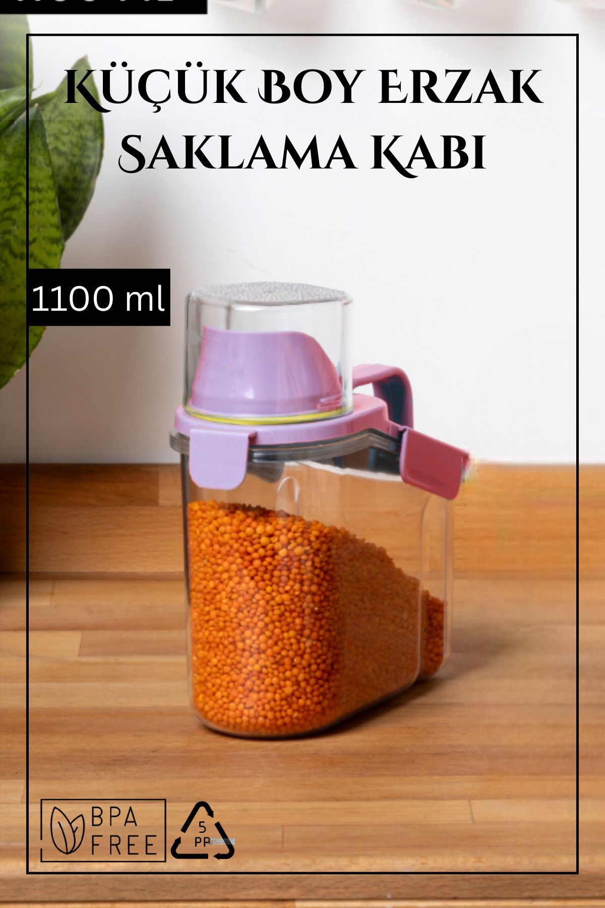Espas Home Contalı Sızdırmaz Erzak Saklama Kabı / 1100 ml / Pembe - TEKLİ