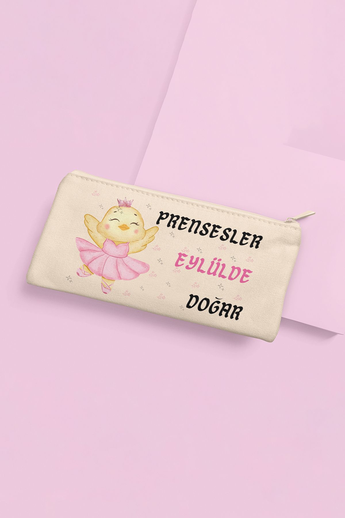 qoeuyl boutique Prensesler Bu Ayda Doğar Baskılı Doğum Günü Hediyelik Bez Makyaj Çantası Kalemlik Cüzdan