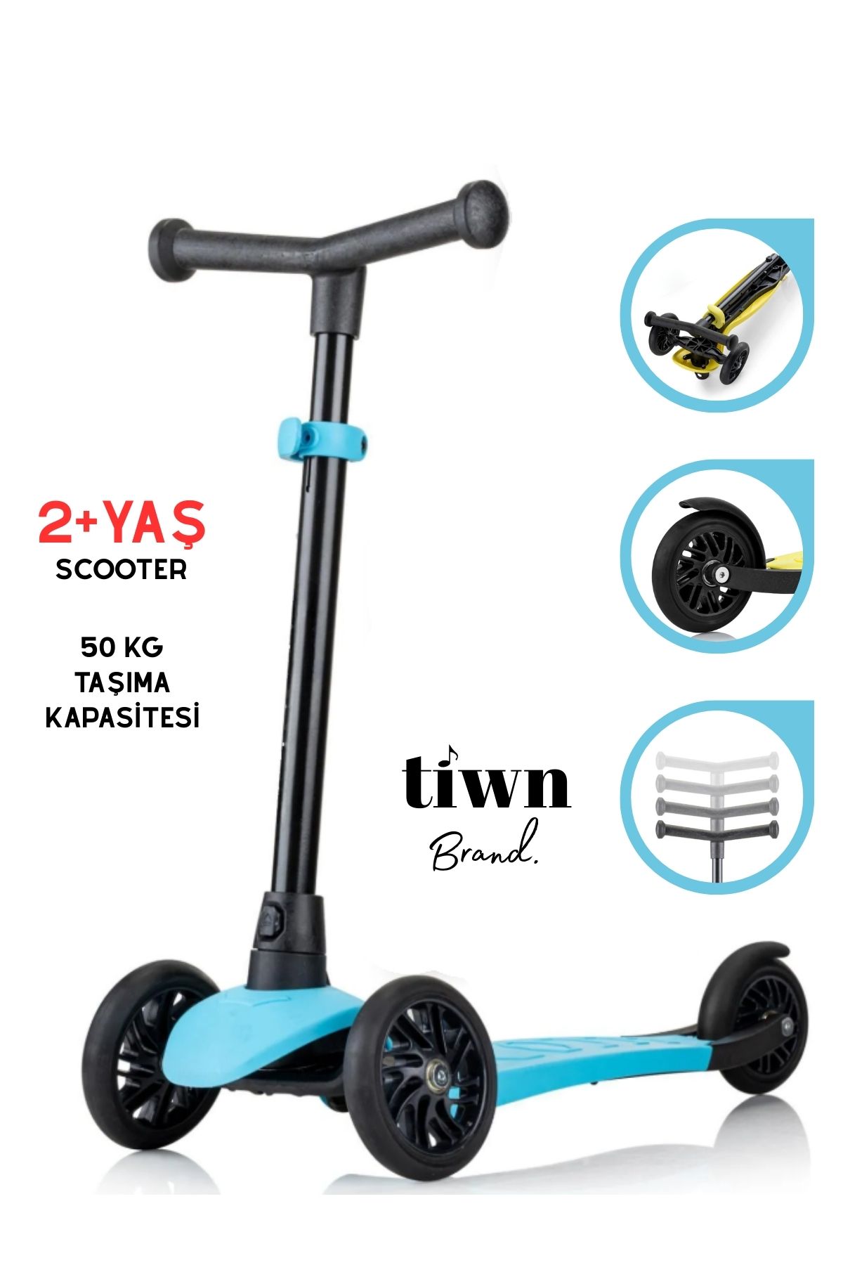 Tiwn Brand 3 Tekerlekli Unisex Çocuk Scooter – Ayarlanabilir Gidonlu,  50 Kg Taşıma Kapasiteli