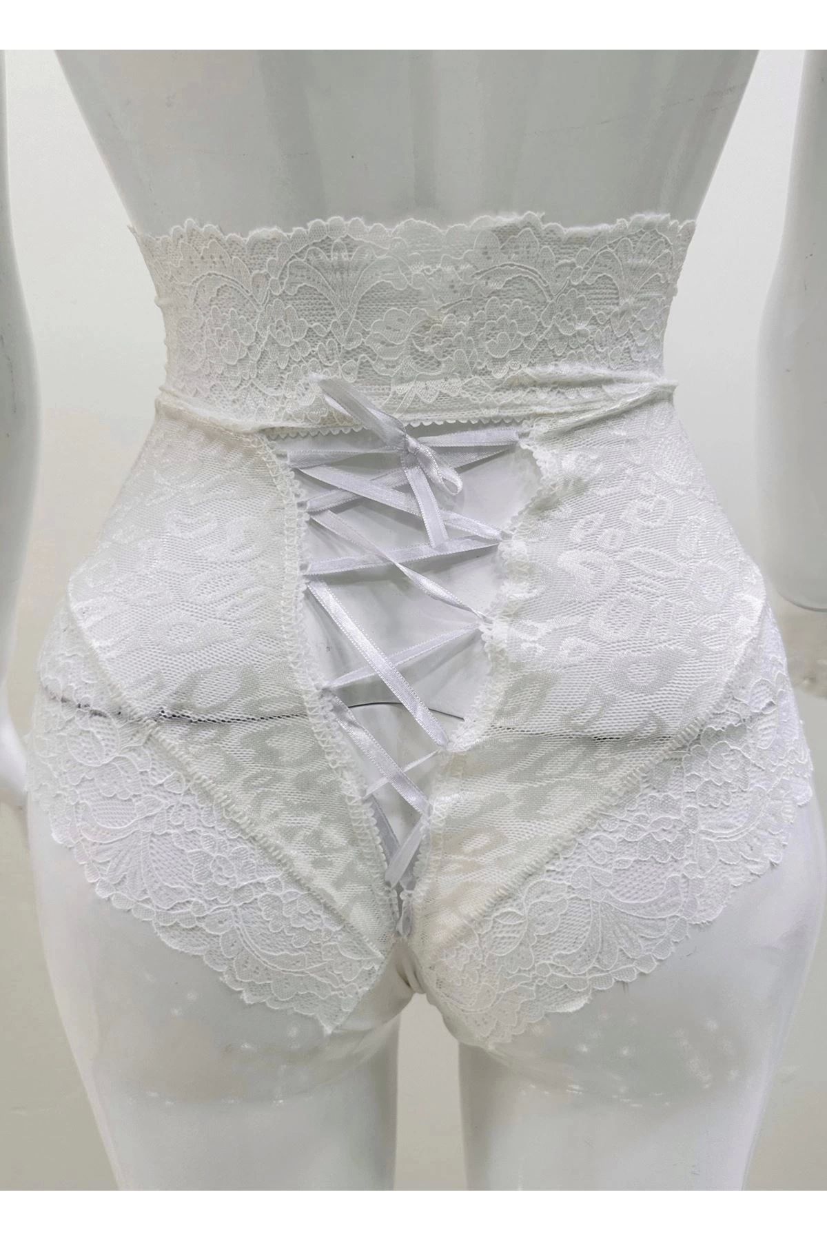 ShopNova Ekru Dantelli Yüksek Bel Külot Venüs-k1012
