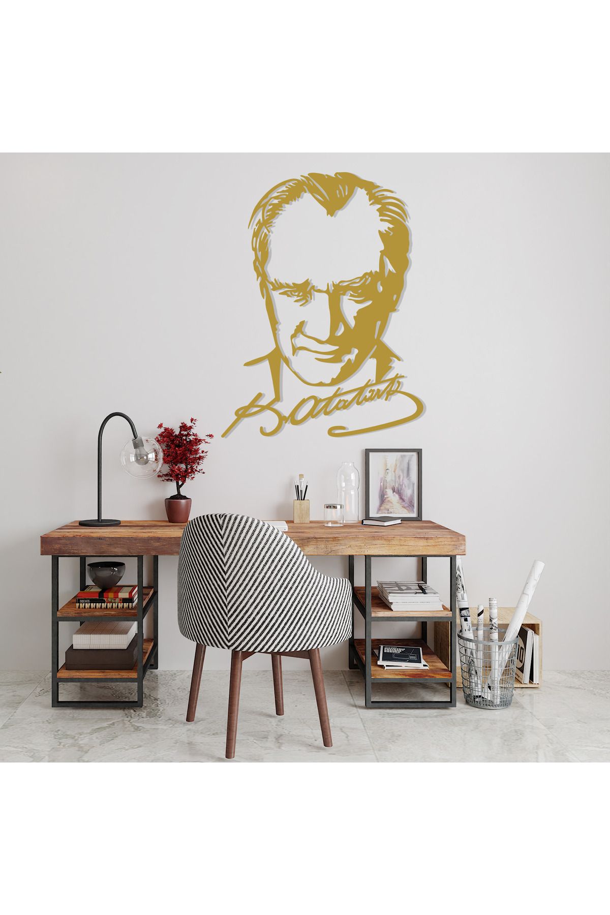 DECOVIENO Atatürk Portresi Metal Duvar Dekoru, Atatürk İmzalı Metal Tablo, Ev & Ofis Duvar Dekoru
