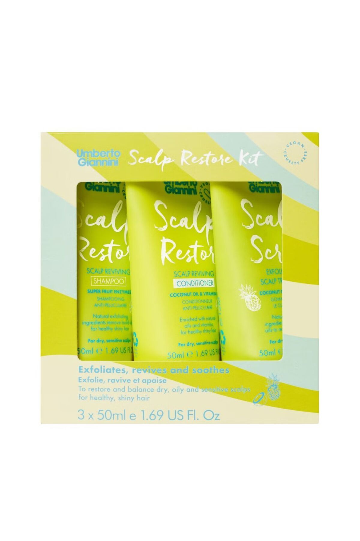 Umberto Giannini-Set anti-mătreață, format de călătorie, Kit de restaurare a scalpului, Umberto Giannini, 3 x 50 ml 1