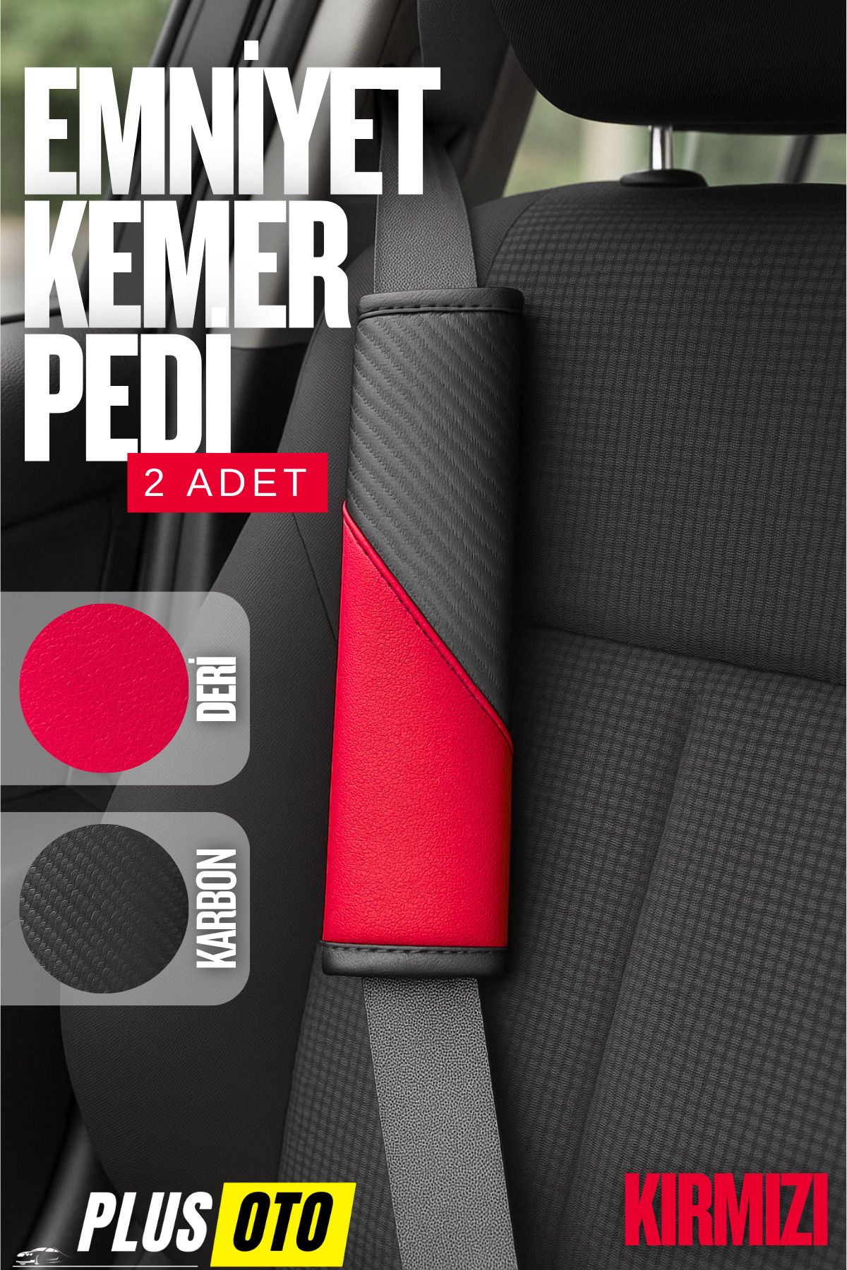 PlusOto Kırmızı Emniyet Kemer Pedi 2 Adet Cırtlı Emniyet Kemer Kılıfı Omuz ve Boyun Koruyucu