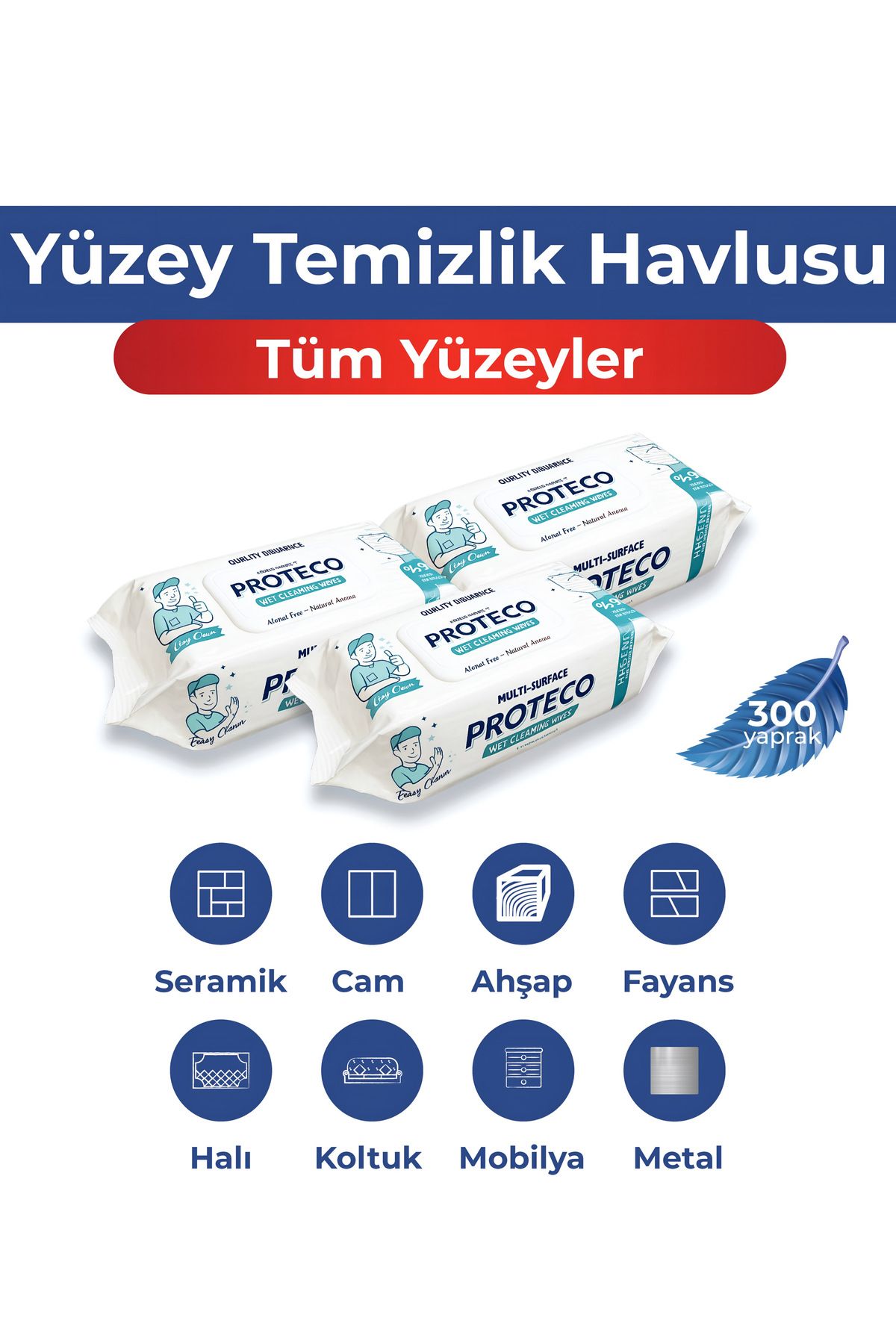 Proteco Ultra Güçlü Beyaz Sirkeli Çok Amaçlı Yüzey Temizlik Mendili/Havlusu 3x100 (300 yaprak)