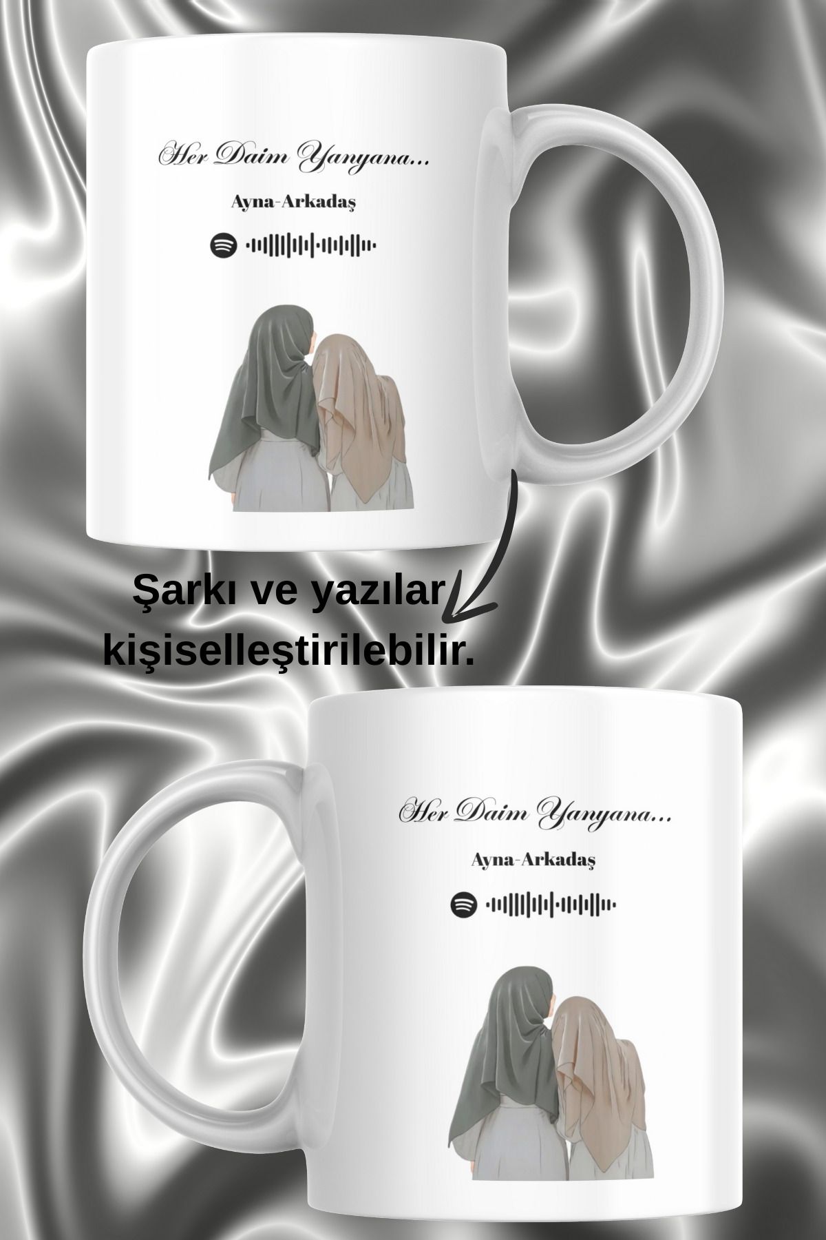 zerhome Her Zaman Yanyana Arkadaş Temalı Kişiye Özel Beyaz Porselen Kupa Bardak-3